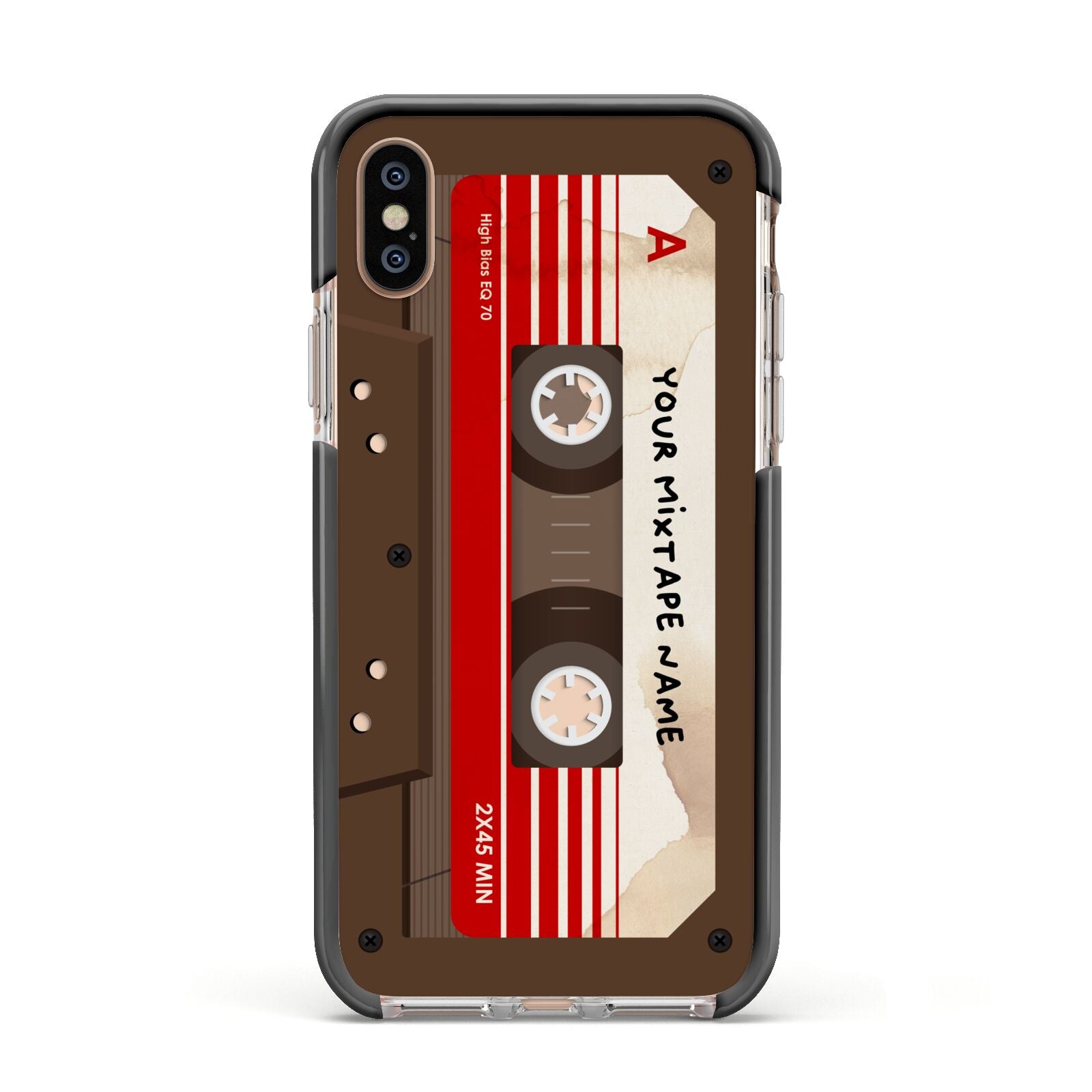 Personalised Brown Mixtape Apple iPhone Xs Impact Case Black Edge on Gold Phone