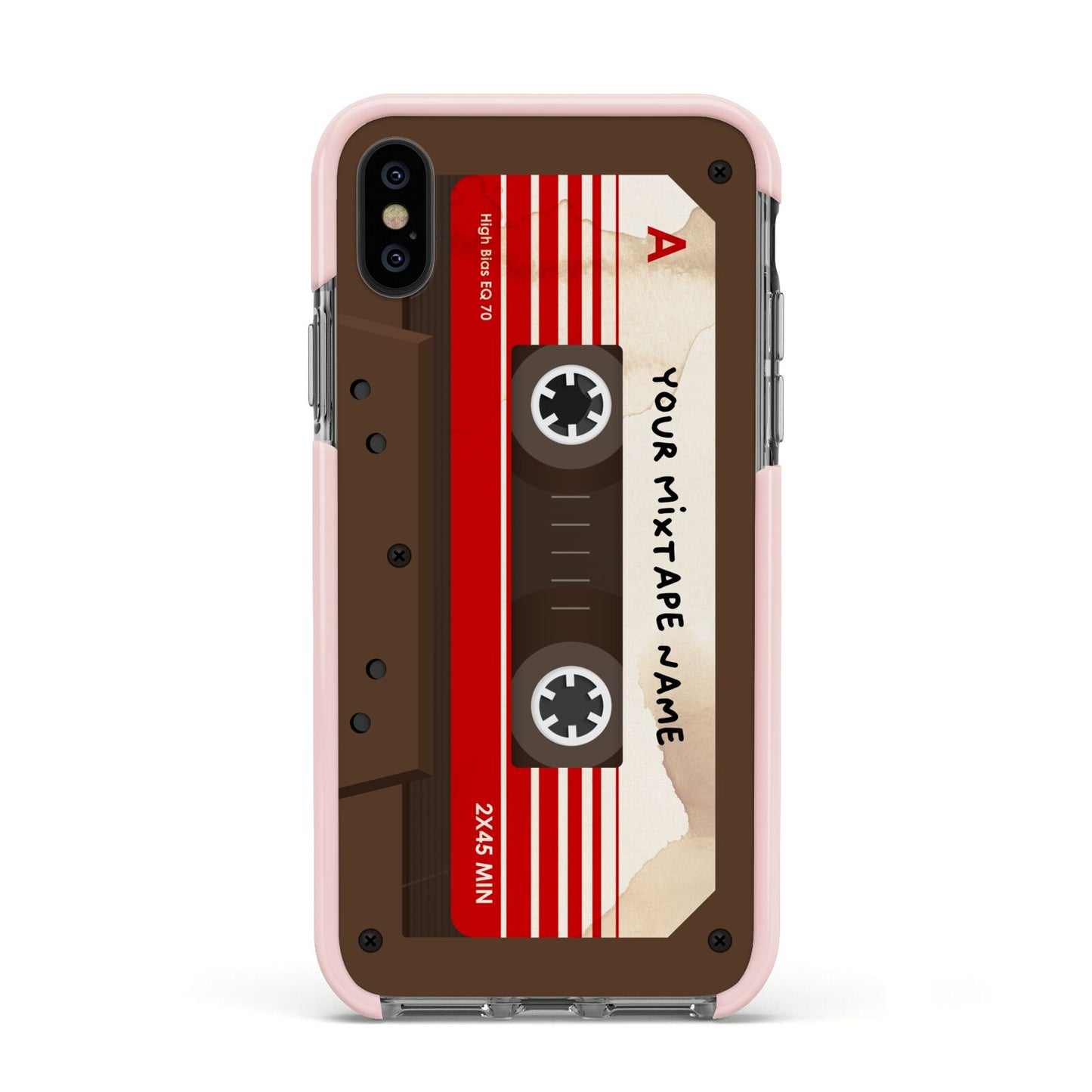 Personalised Brown Mixtape Apple iPhone Xs Impact Case Pink Edge on Black Phone