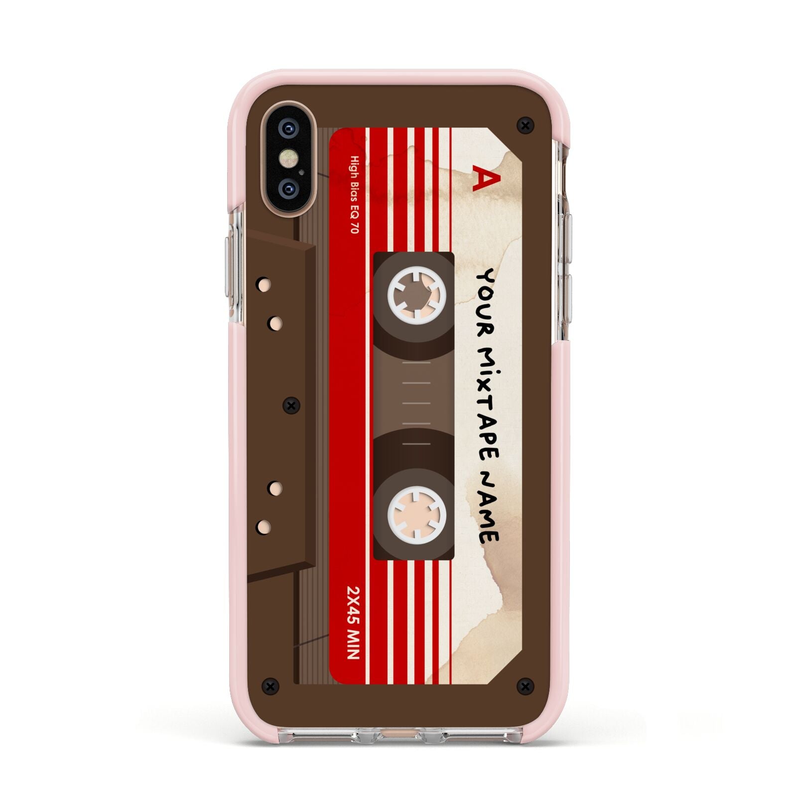 Personalised Brown Mixtape Apple iPhone Xs Impact Case Pink Edge on Gold Phone