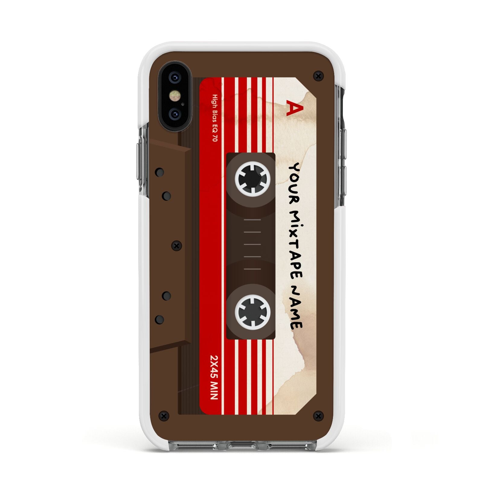 Personalised Brown Mixtape Apple iPhone Xs Impact Case White Edge on Black Phone