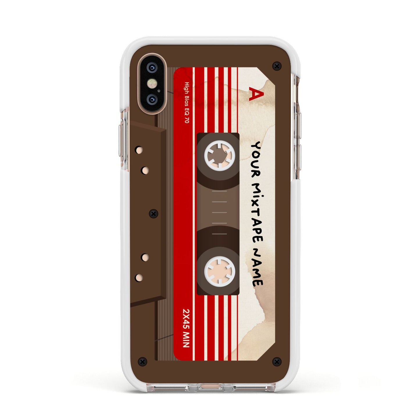 Personalised Brown Mixtape Apple iPhone Xs Impact Case White Edge on Gold Phone