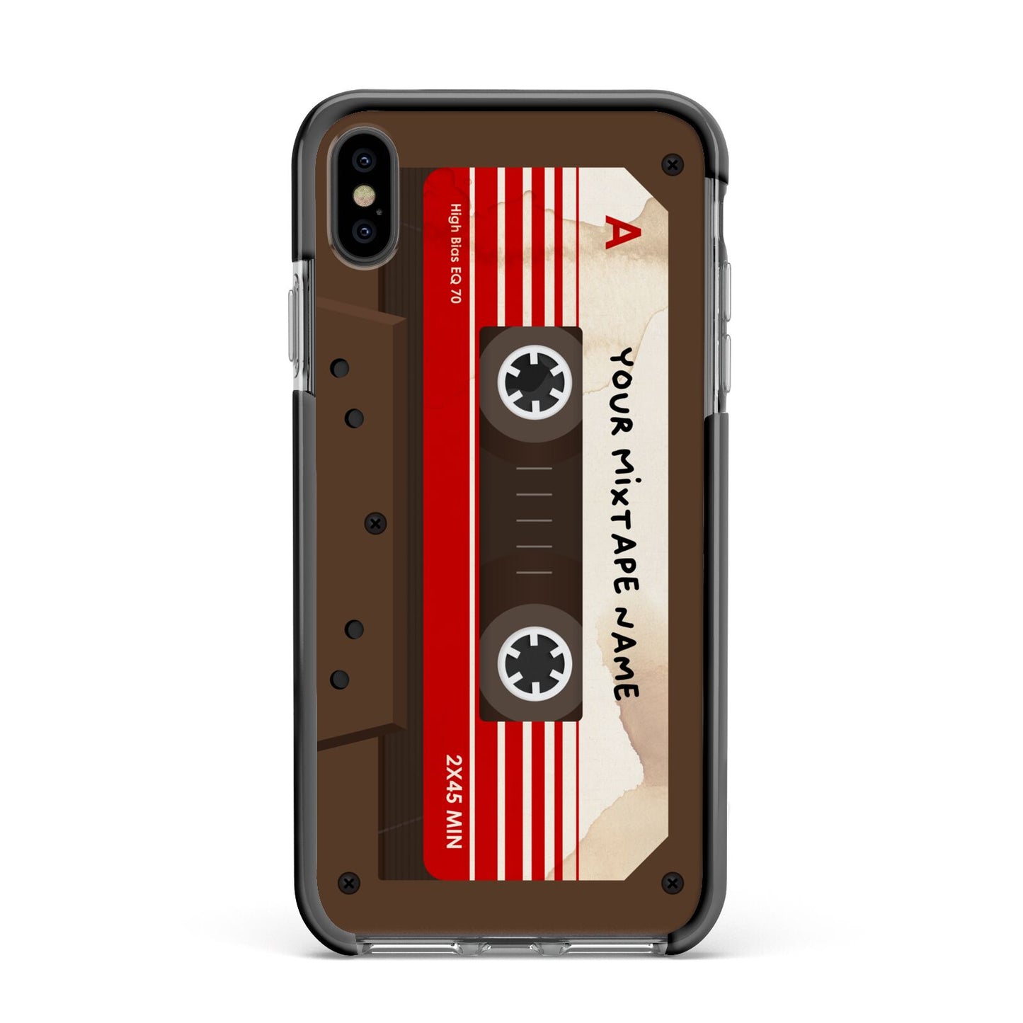 Personalised Brown Mixtape Apple iPhone Xs Max Impact Case Black Edge on Black Phone