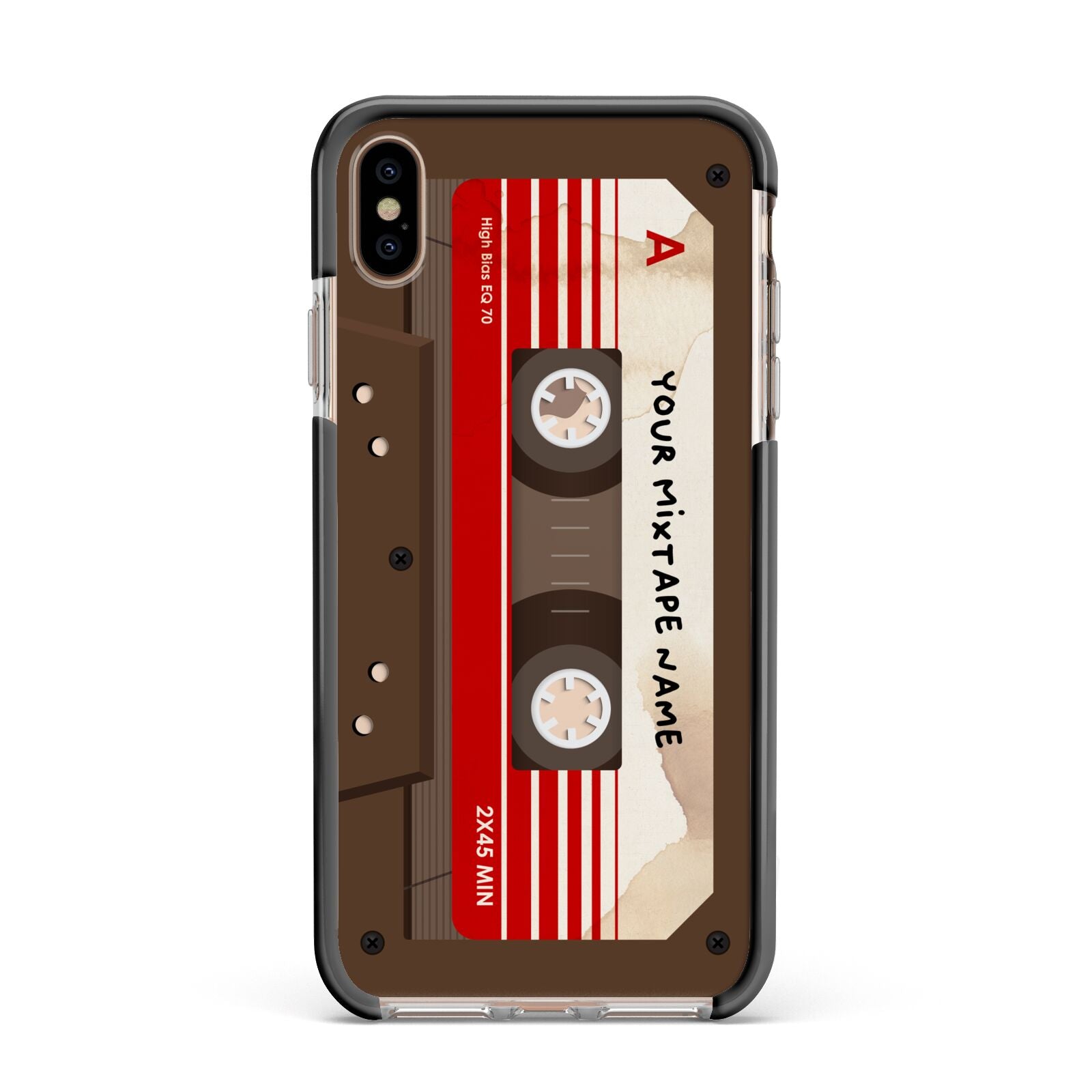 Personalised Brown Mixtape Apple iPhone Xs Max Impact Case Black Edge on Gold Phone