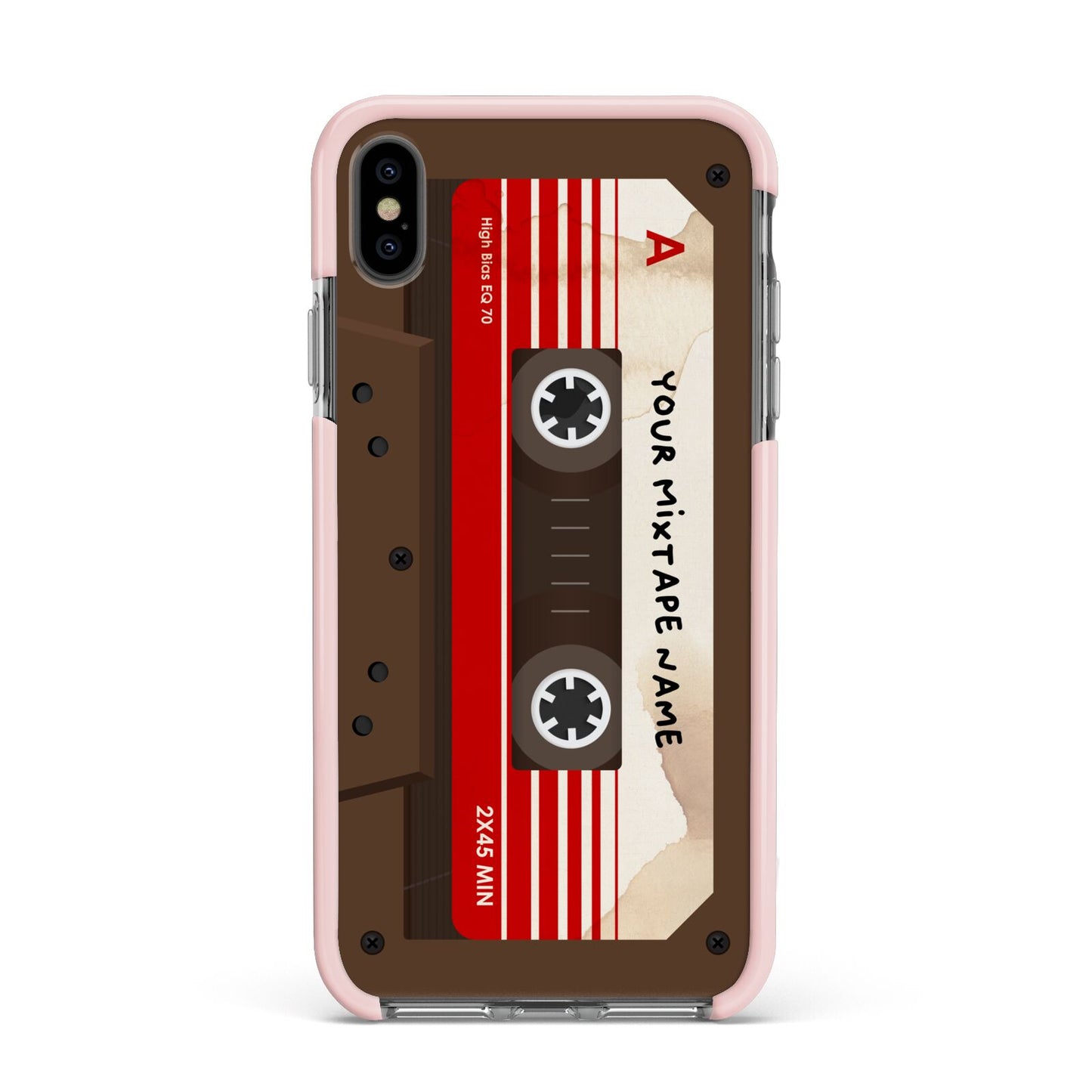 Personalised Brown Mixtape Apple iPhone Xs Max Impact Case Pink Edge on Black Phone