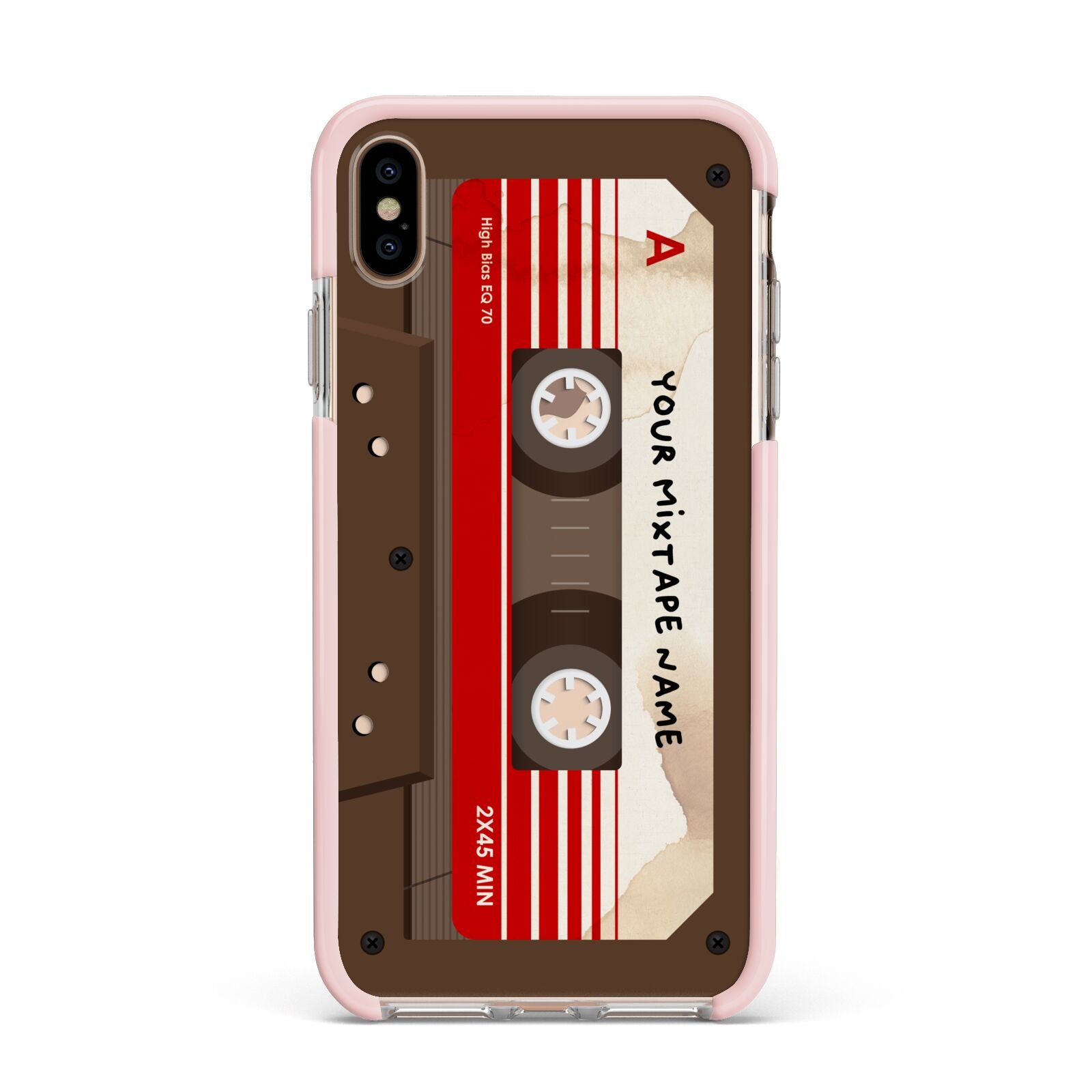 Personalised Brown Mixtape Apple iPhone Xs Max Impact Case Pink Edge on Gold Phone