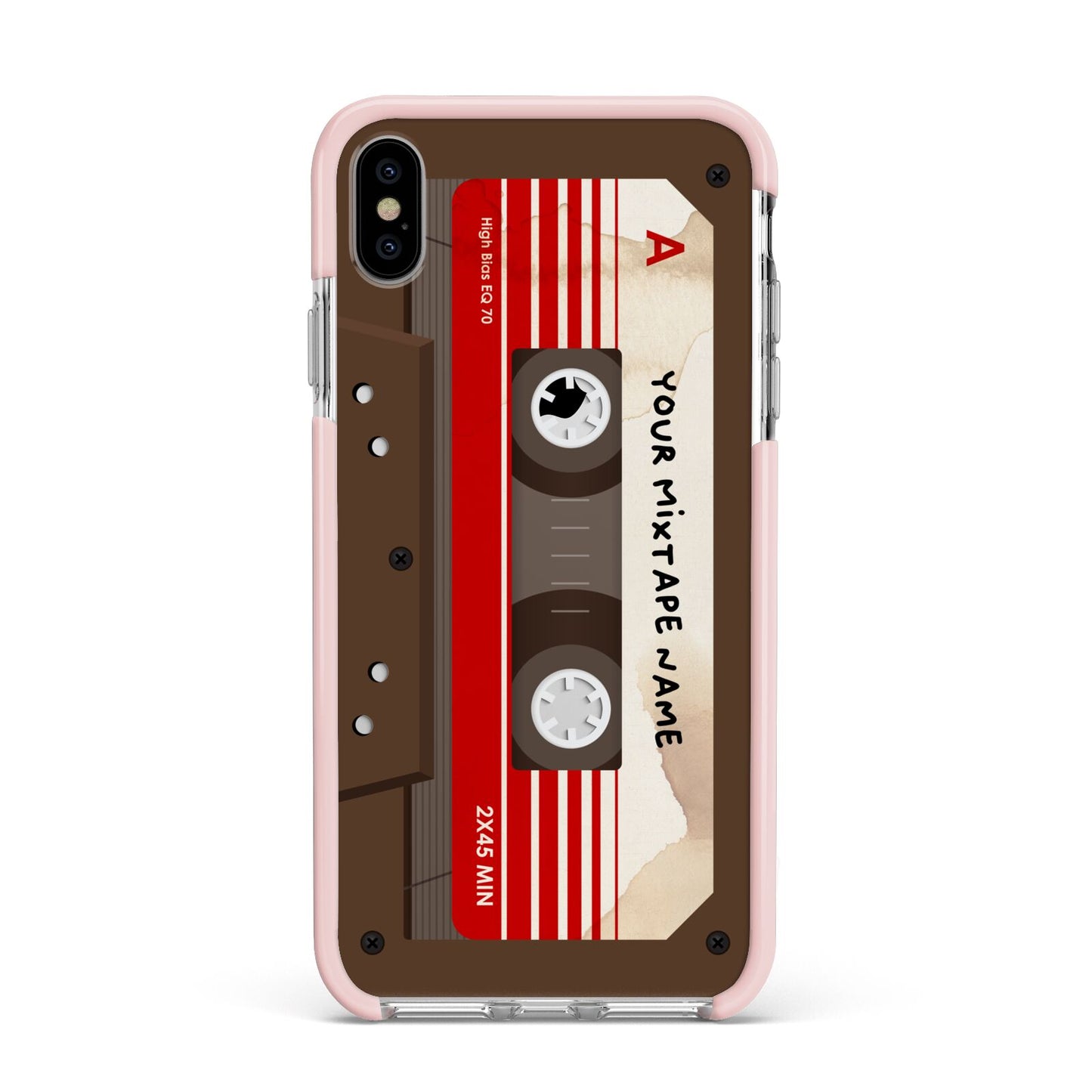 Personalised Brown Mixtape Apple iPhone Xs Max Impact Case Pink Edge on Silver Phone