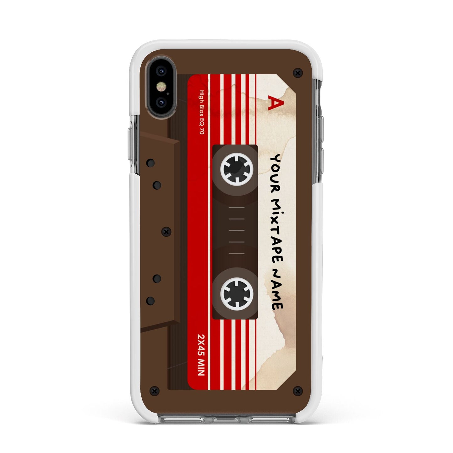 Personalised Brown Mixtape Apple iPhone Xs Max Impact Case White Edge on Black Phone