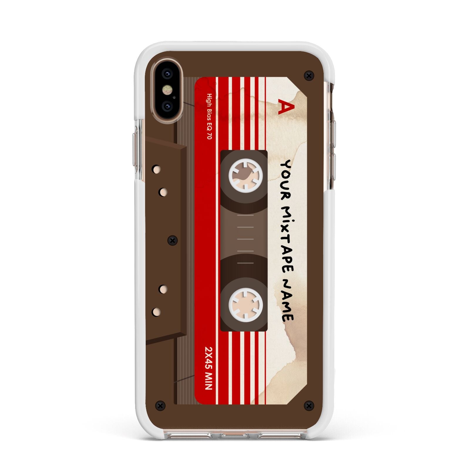 Personalised Brown Mixtape Apple iPhone Xs Max Impact Case White Edge on Gold Phone