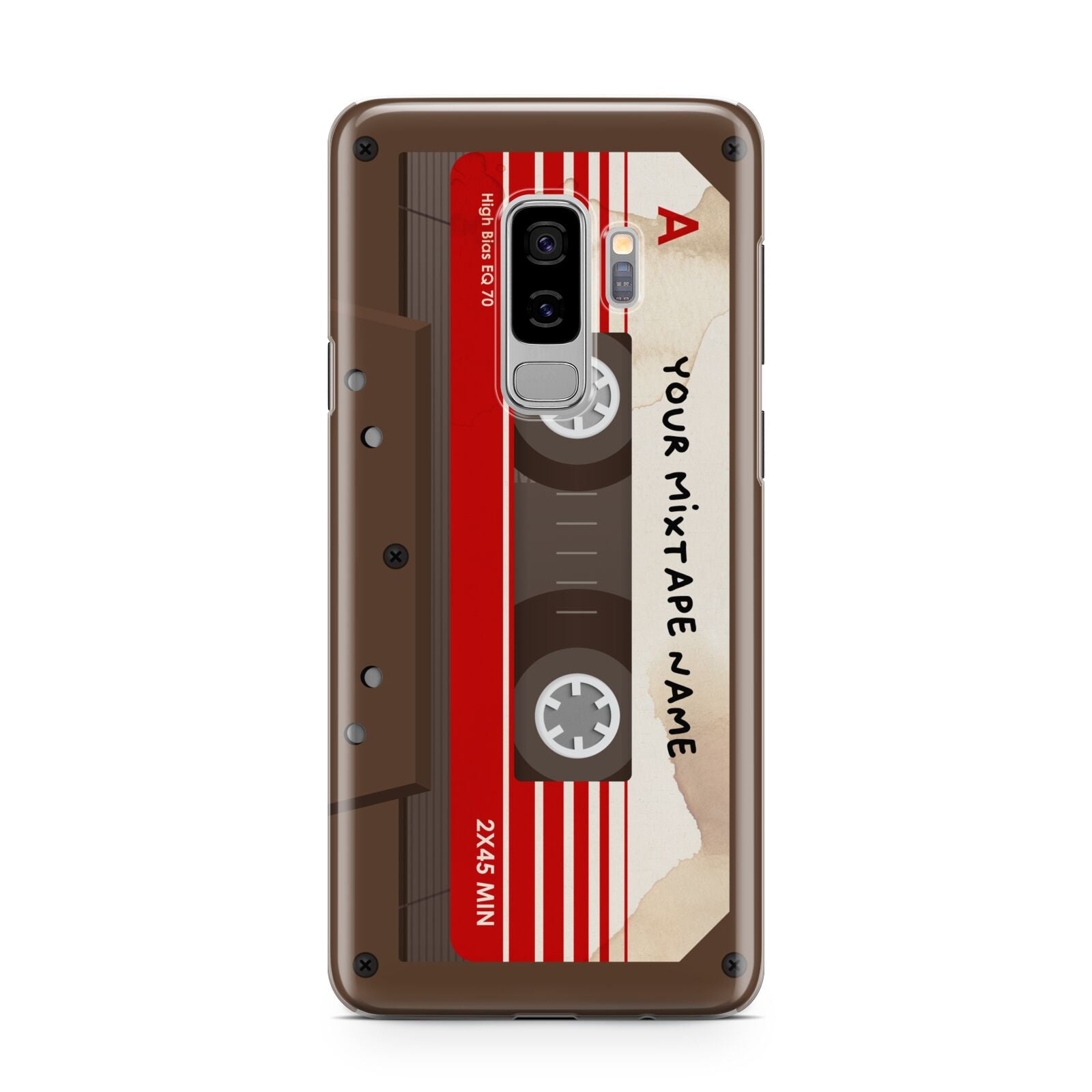 Personalised Brown Mixtape Samsung Galaxy S9 Plus Case on Silver phone