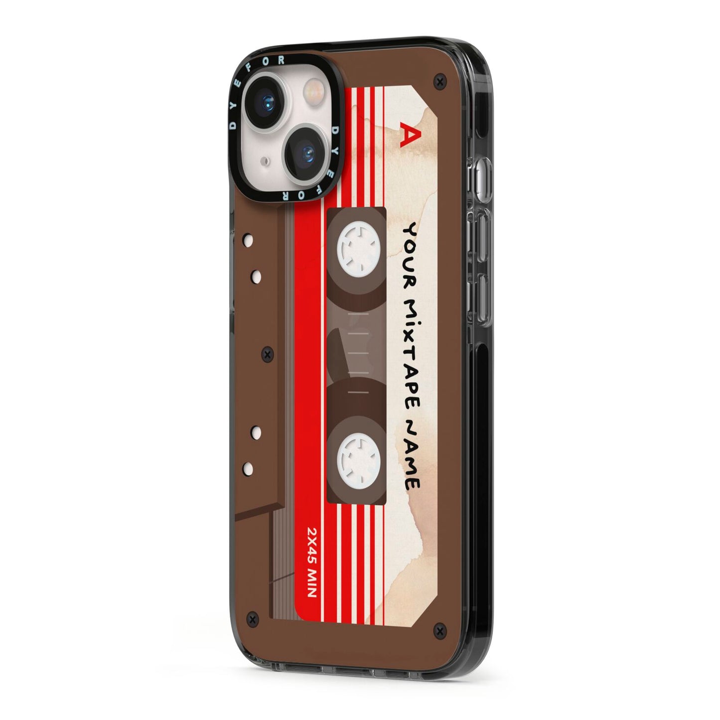 Personalised Brown Mixtape iPhone 13 Black Impact Case Side Angle on Silver phone