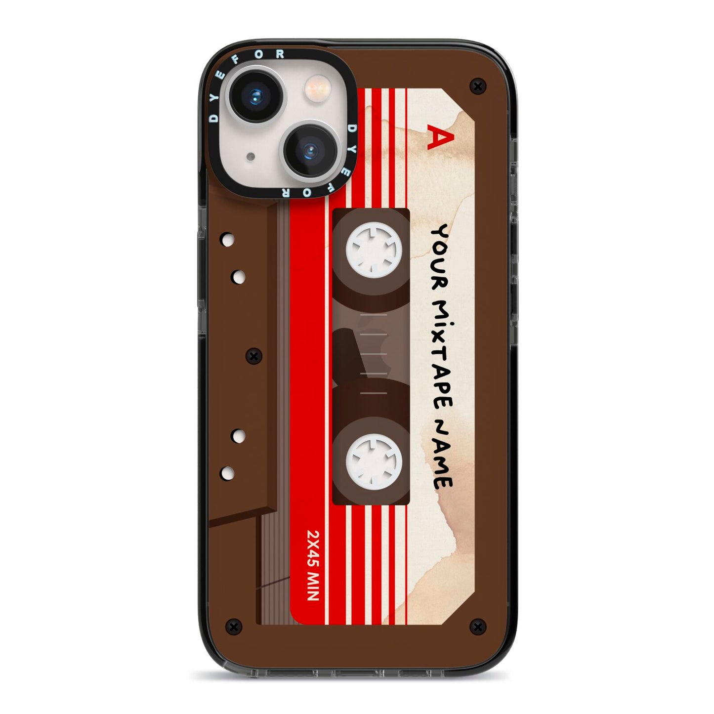 Personalised Brown Mixtape iPhone 13 Black Impact Case on Silver phone