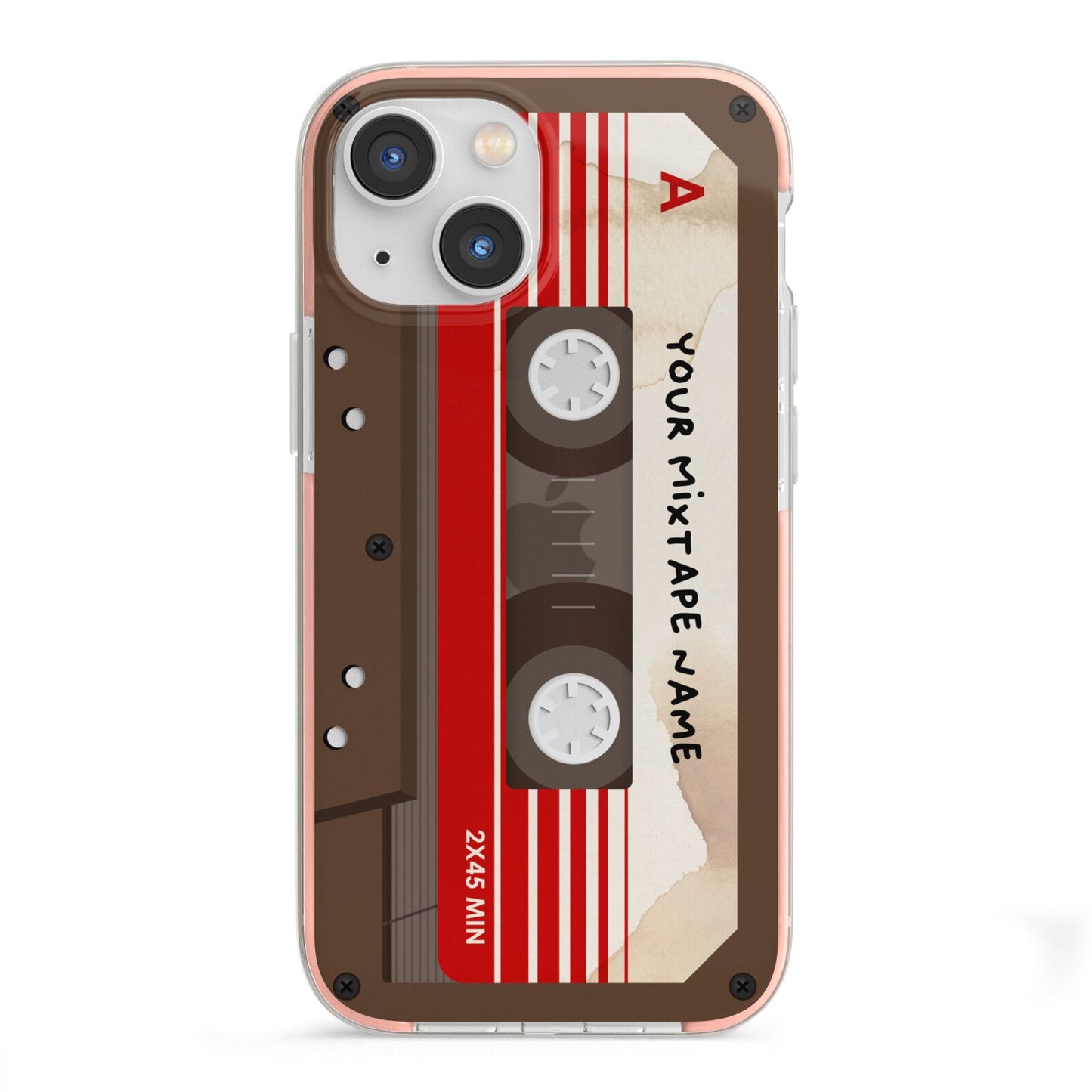 Personalised Brown Mixtape iPhone 13 Mini TPU Impact Case with Pink Edges