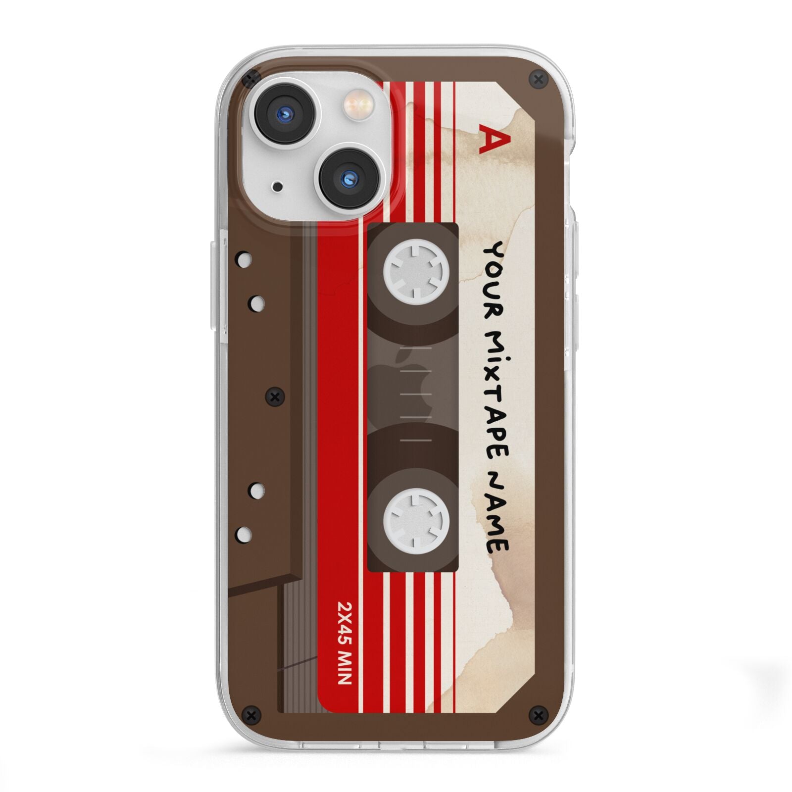 Personalised Brown Mixtape iPhone 13 Mini TPU Impact Case with White Edges