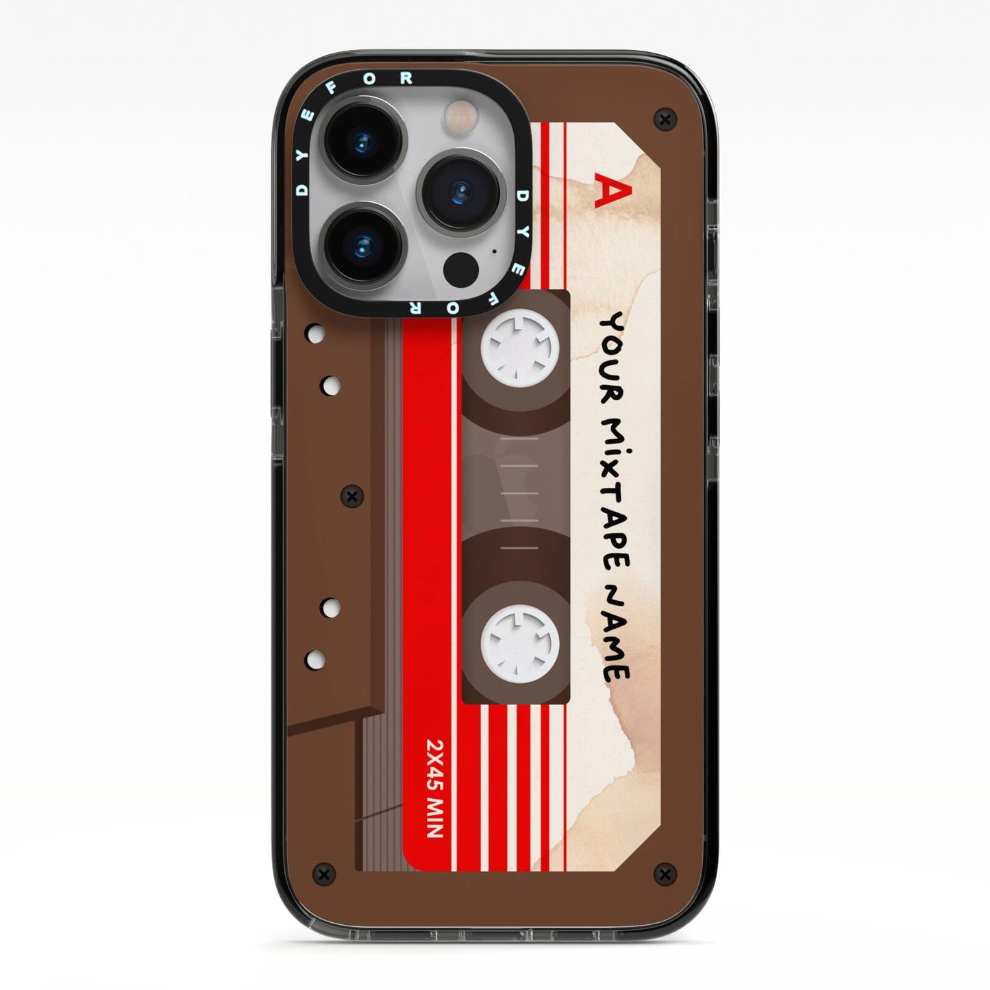 Personalised Brown Mixtape iPhone 13 Pro Black Impact Case on Silver phone