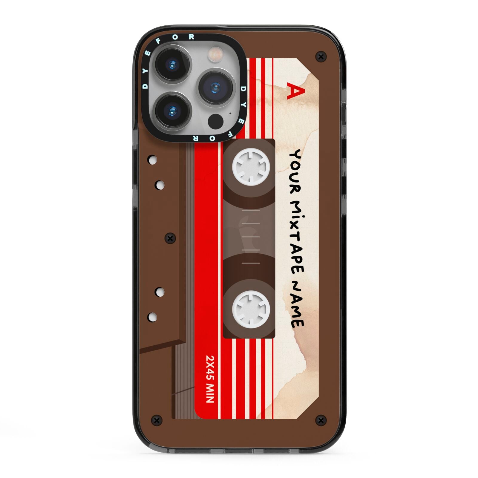 Personalised Brown Mixtape iPhone 13 Pro Max Black Impact Case on Silver phone