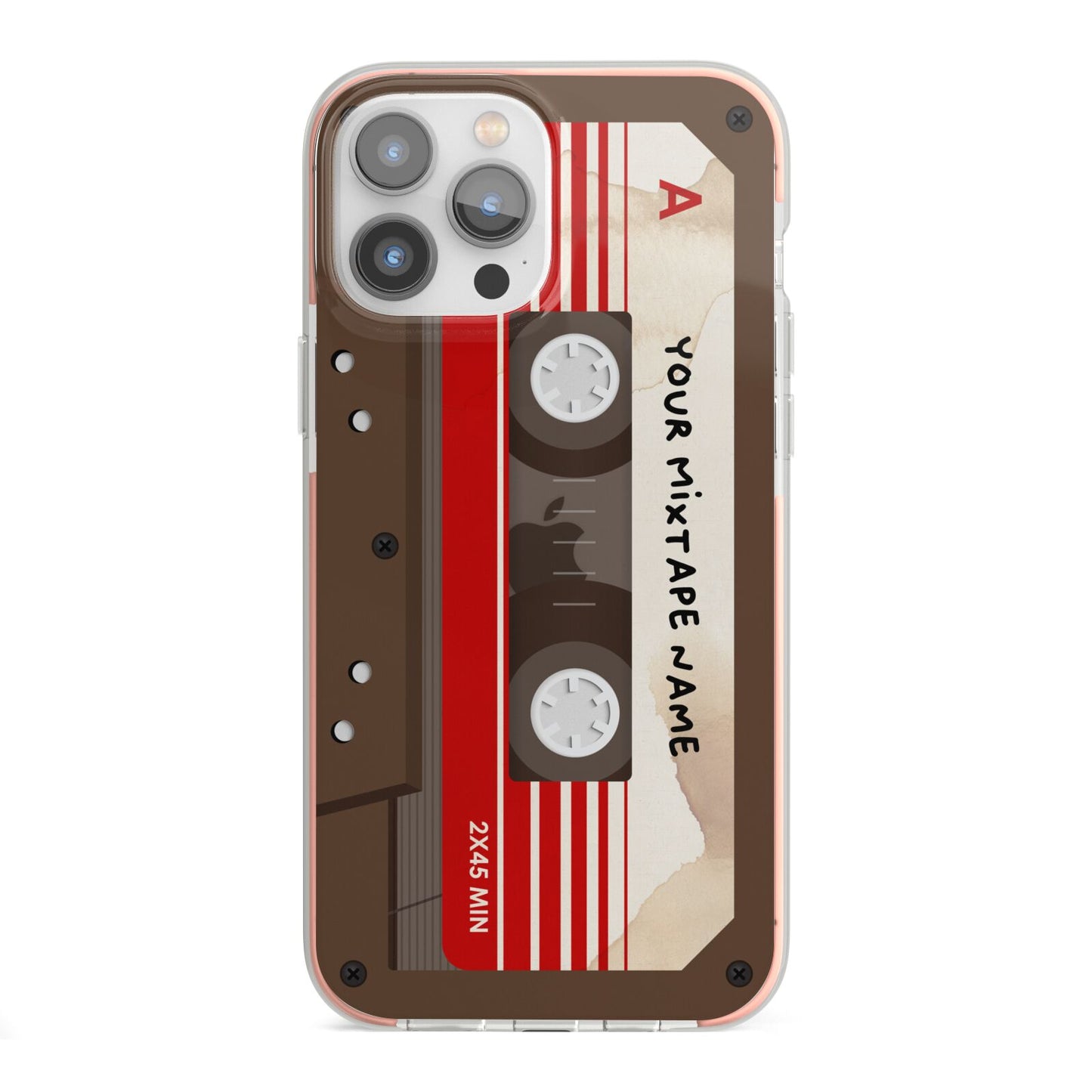 Personalised Brown Mixtape iPhone 13 Pro Max TPU Impact Case with Pink Edges