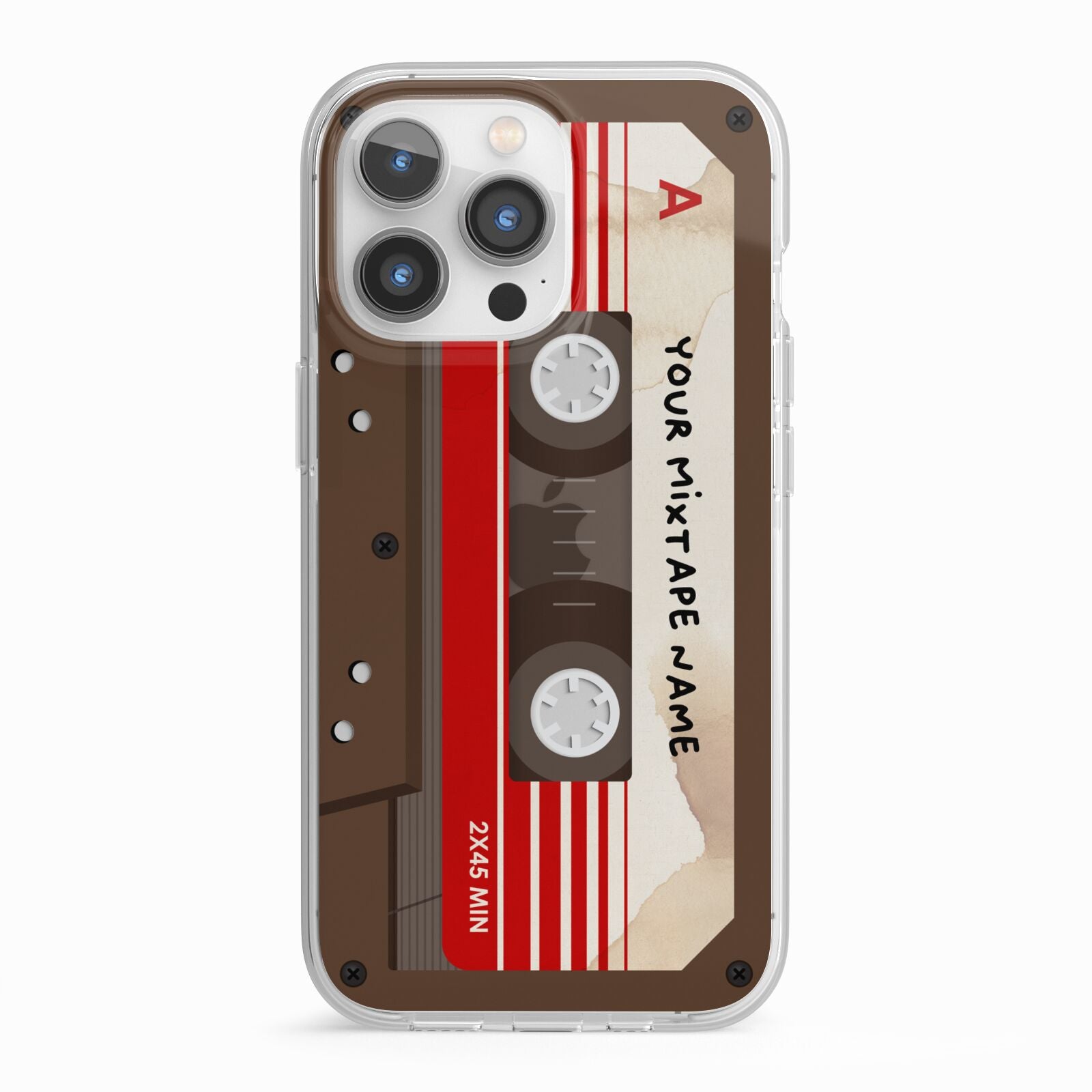 Personalised Brown Mixtape iPhone 13 Pro TPU Impact Case with White Edges