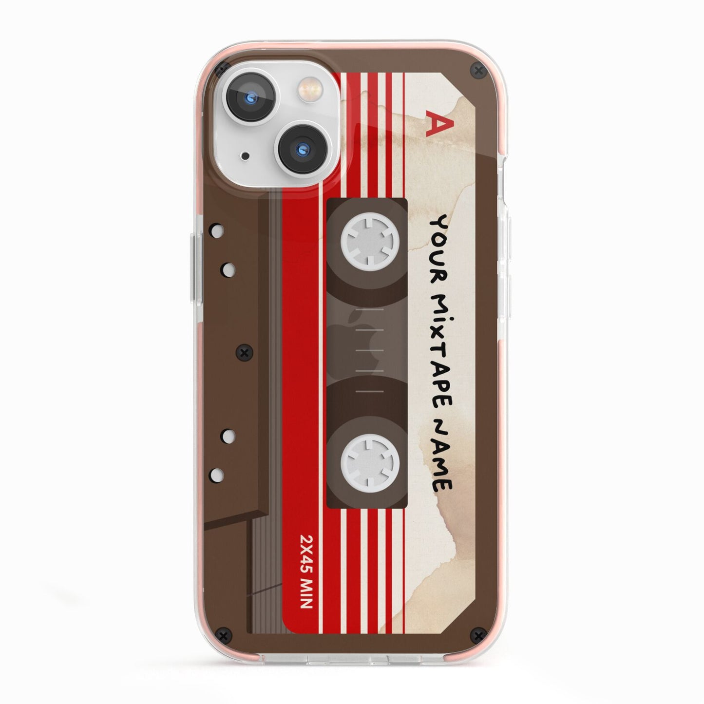 Personalised Brown Mixtape iPhone 13 TPU Impact Case with Pink Edges