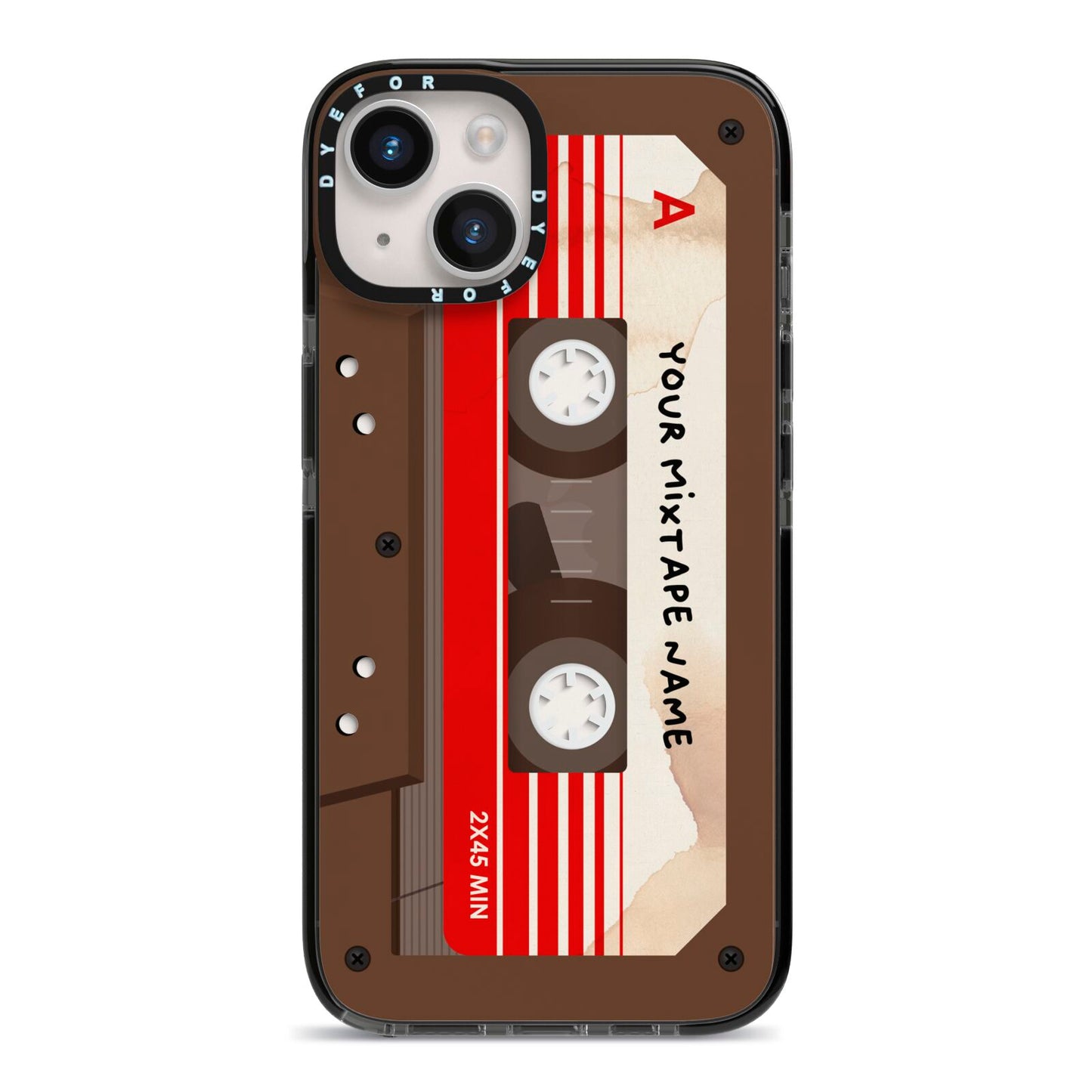 Personalised Brown Mixtape iPhone 14 Black Impact Case on Silver phone