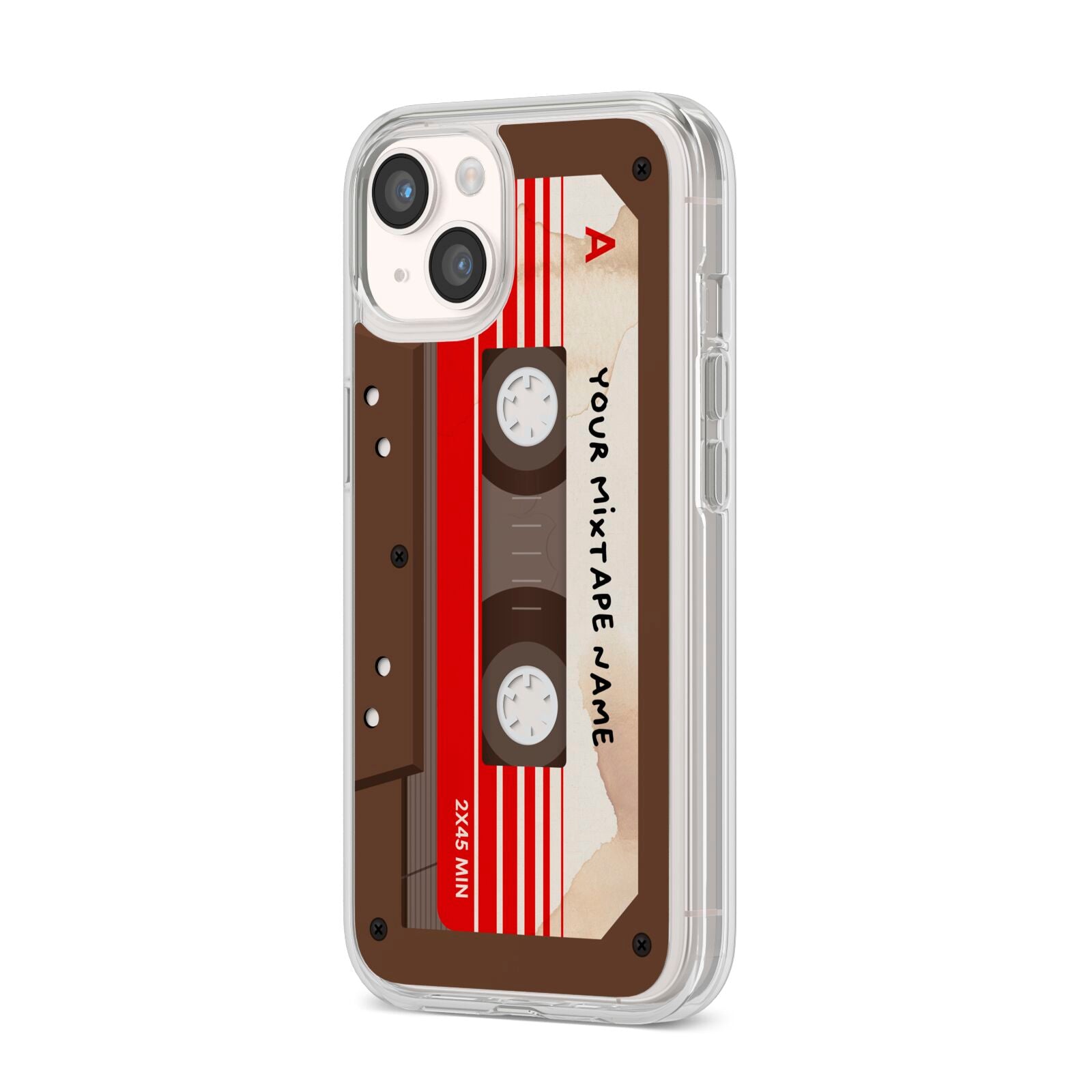 Personalised Brown Mixtape iPhone 14 Clear Tough Case Starlight Angled Image