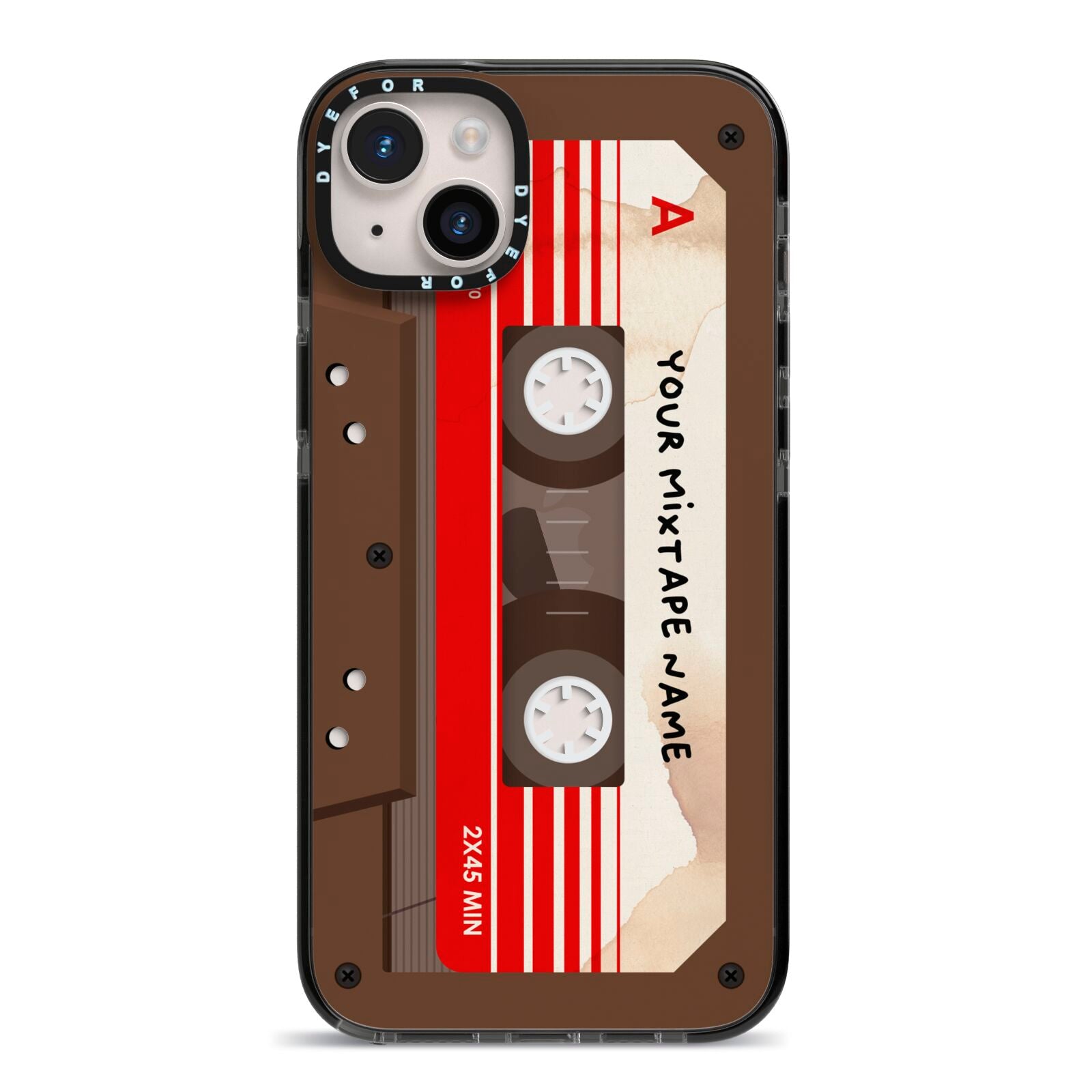 Personalised Brown Mixtape iPhone 14 Plus Black Impact Case on Silver phone