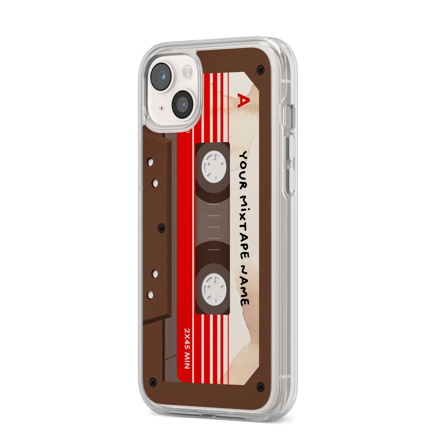 Personalised Brown Mixtape iPhone 14 Plus Clear Tough Case Starlight Angled Image