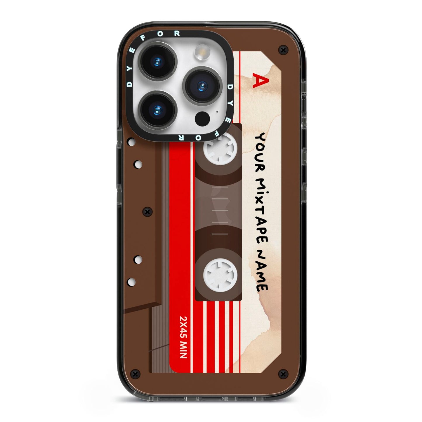 Personalised Brown Mixtape iPhone 14 Pro Black Impact Case on Silver phone