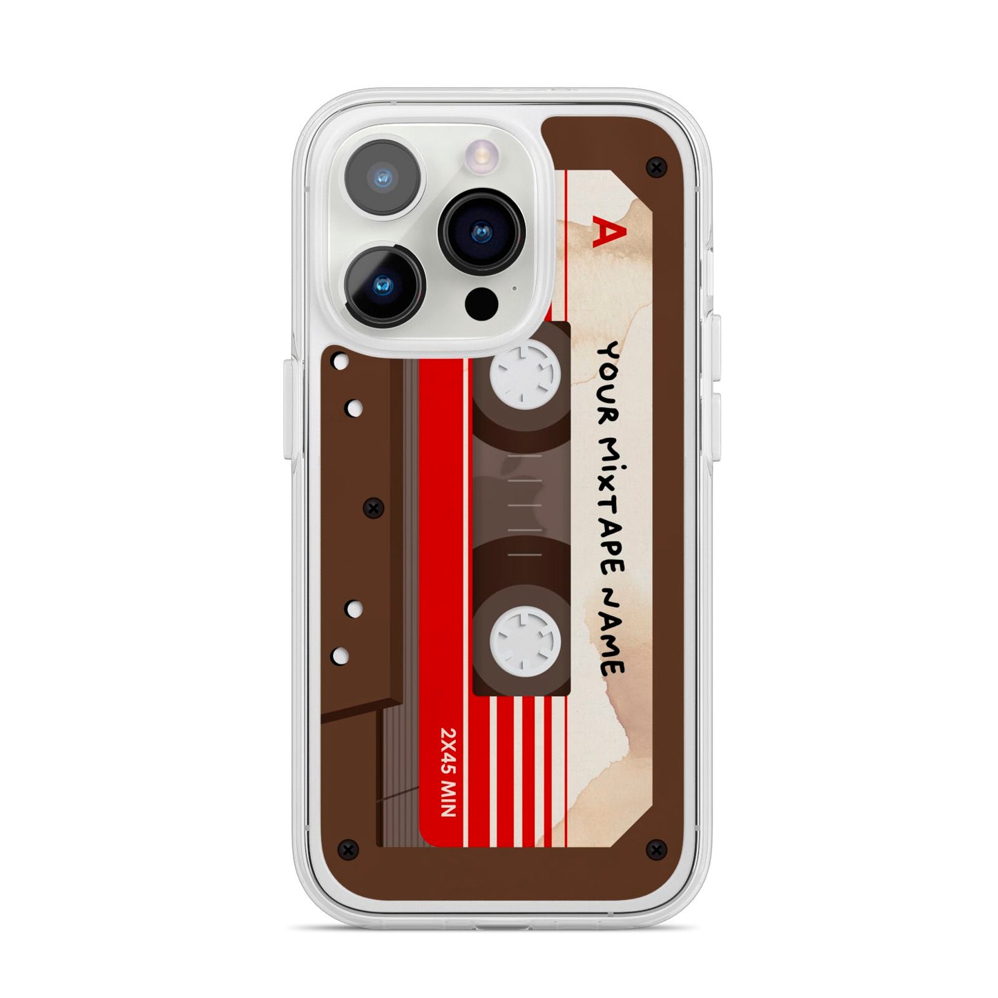 Personalised Brown Mixtape iPhone 14 Pro Clear Tough Case Silver