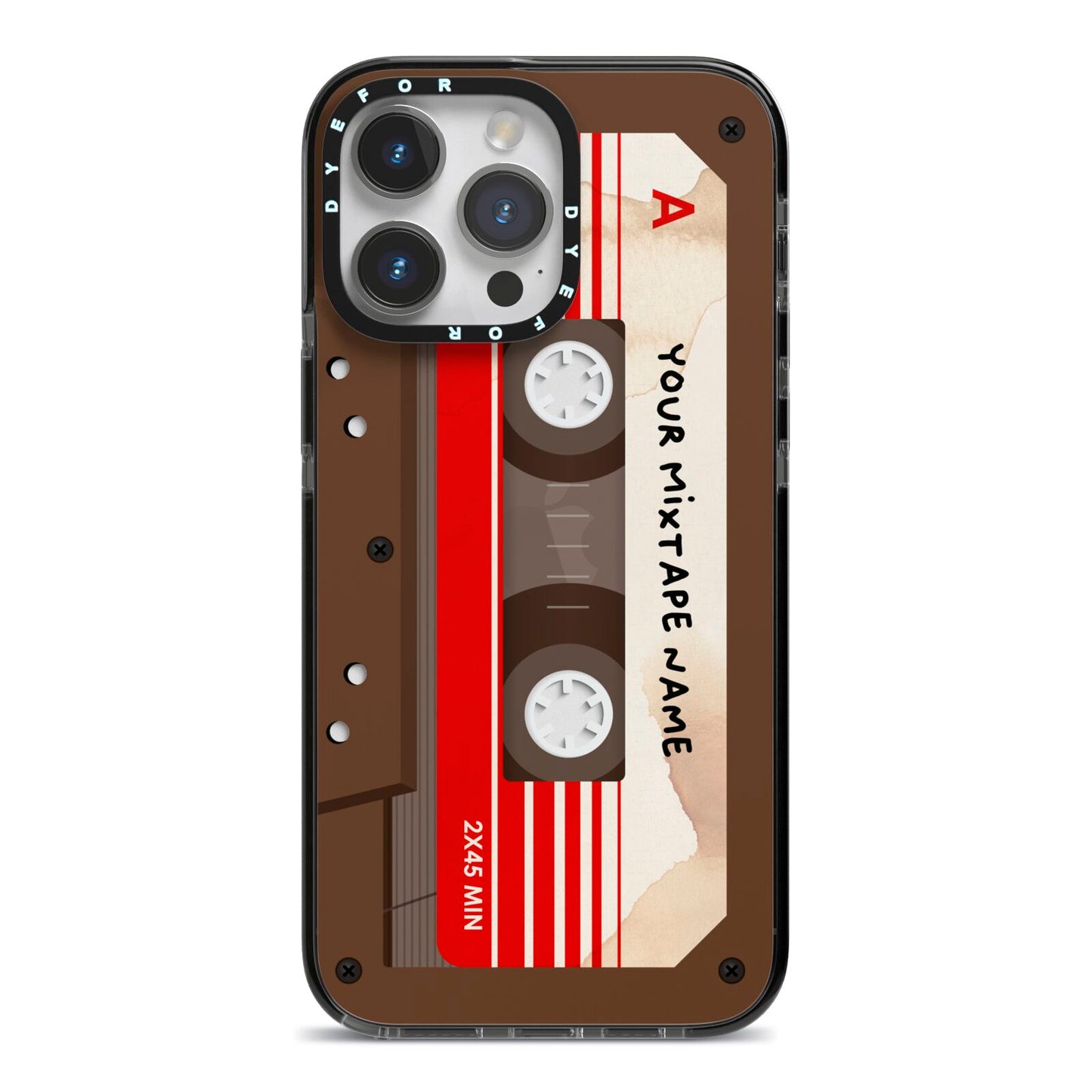 Personalised Brown Mixtape iPhone 14 Pro Max Black Impact Case on Silver phone