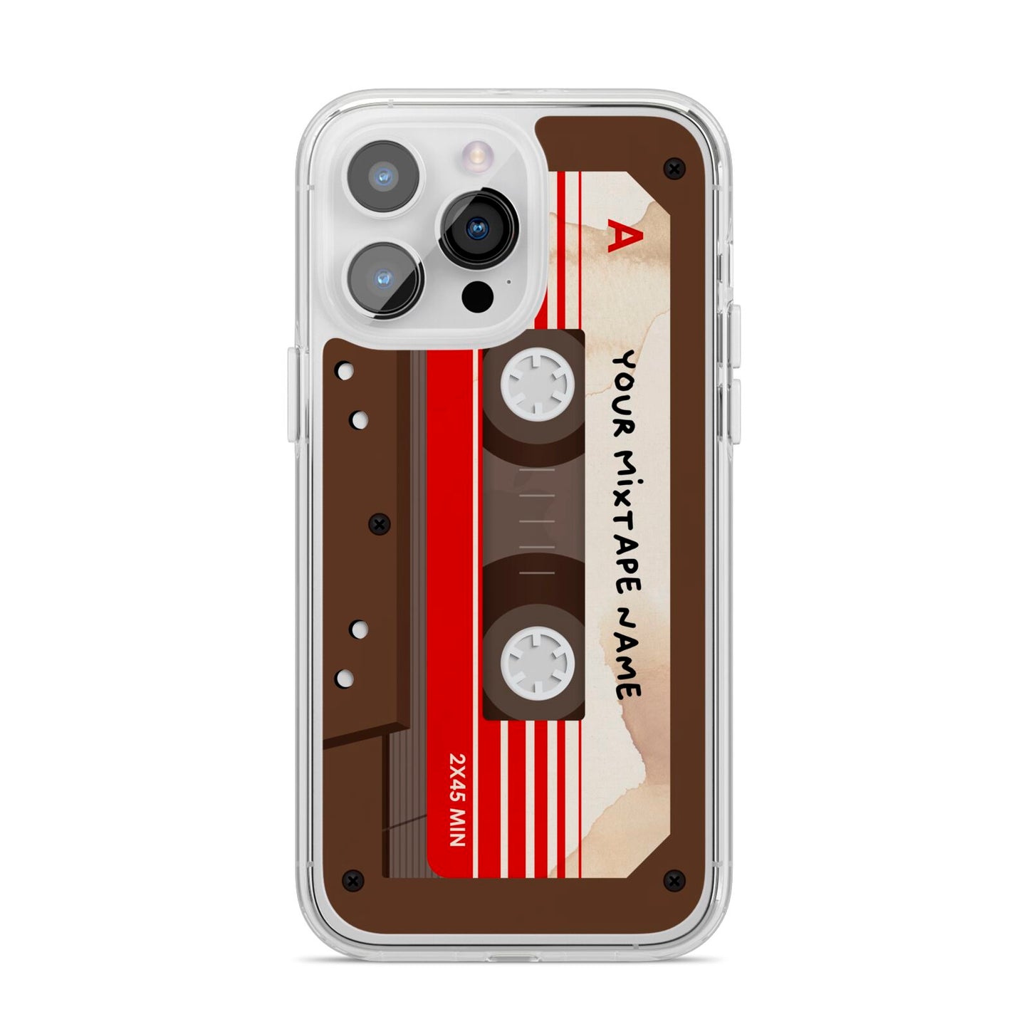 Personalised Brown Mixtape iPhone 14 Pro Max Clear Tough Case Silver