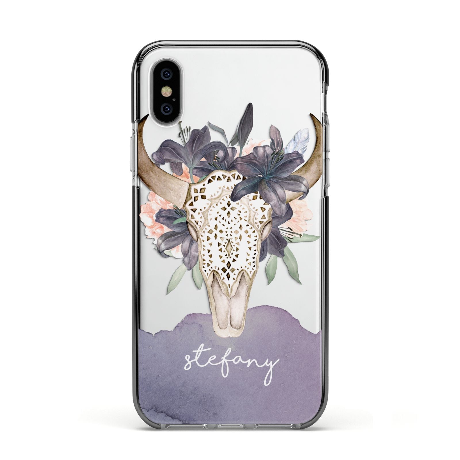 Personalised Bull s Head Apple iPhone Xs Impact Case Black Edge on Silver Phone