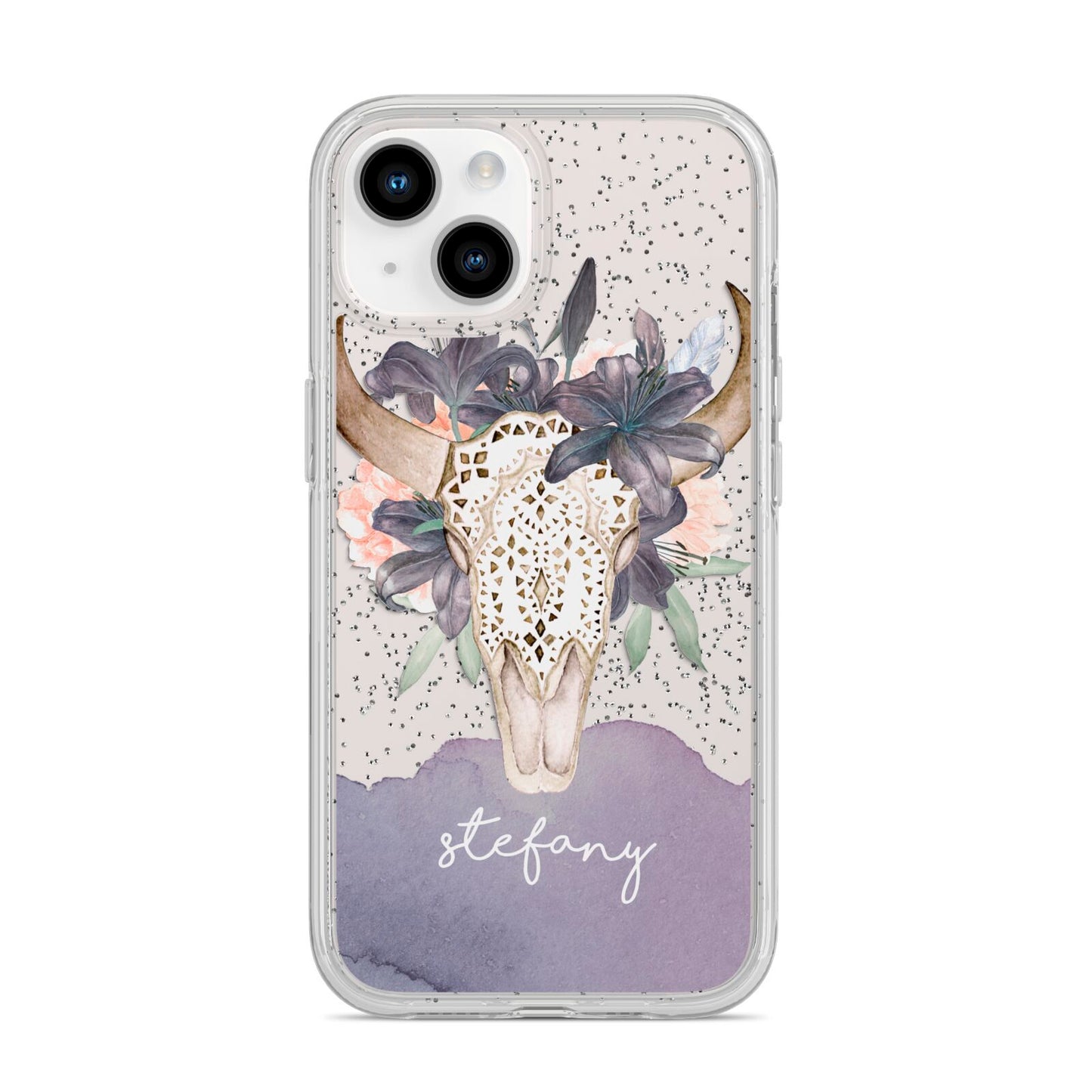 Personalised Bull s Head iPhone 14 Glitter Tough Case Starlight