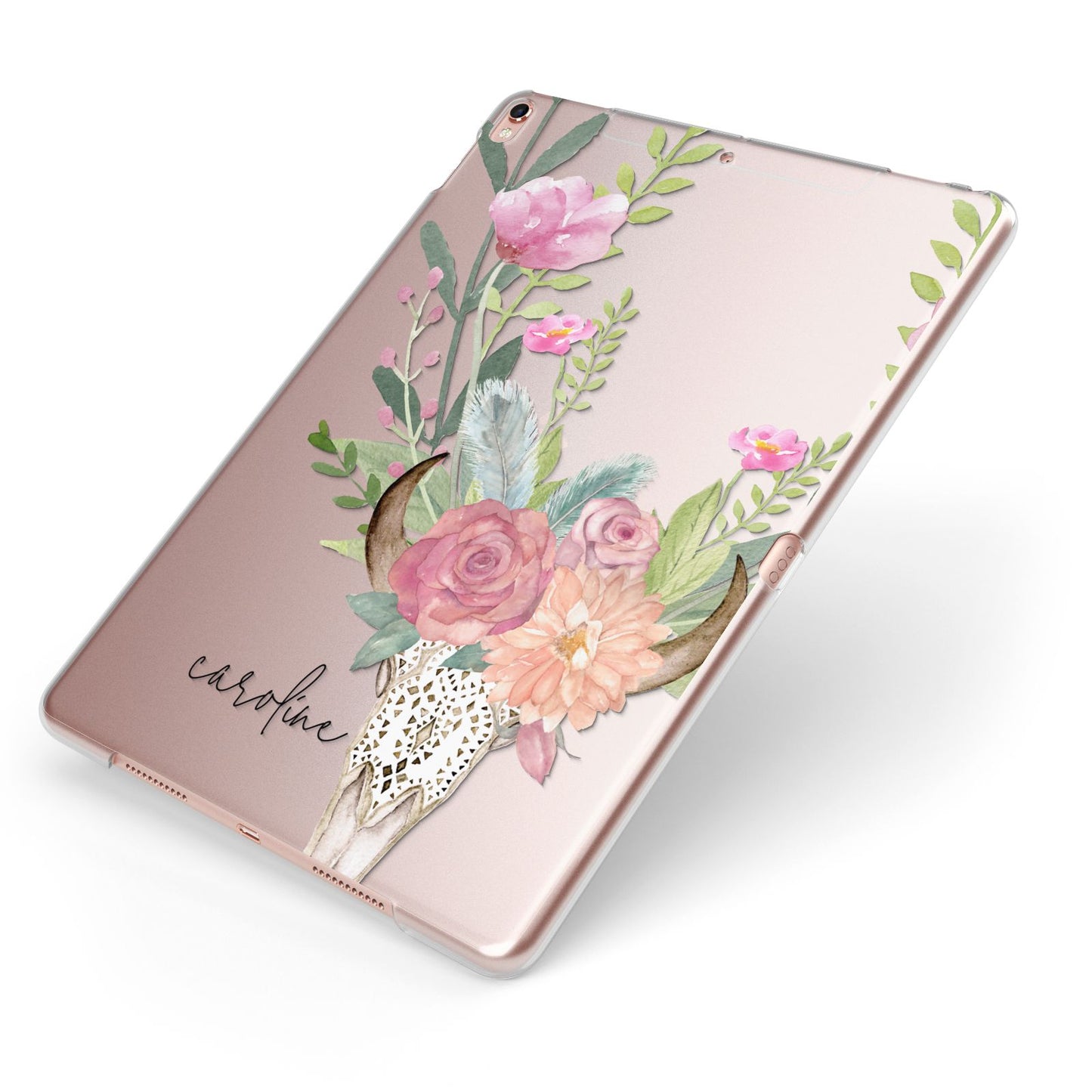 Personalised Bull s Skull Apple iPad Case on Rose Gold iPad Side View