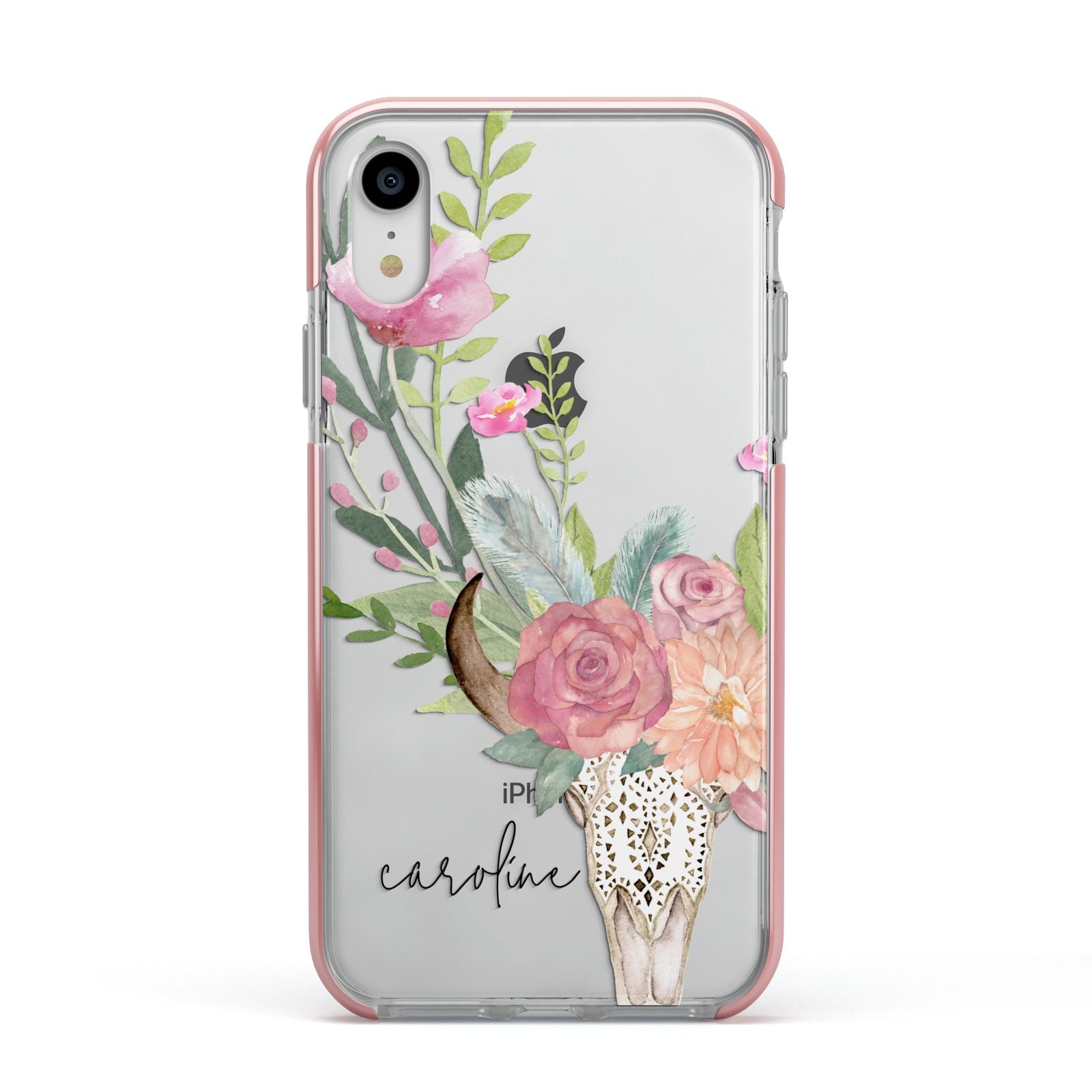 Personalised Bull s Skull Apple iPhone XR Impact Case Pink Edge on Silver Phone