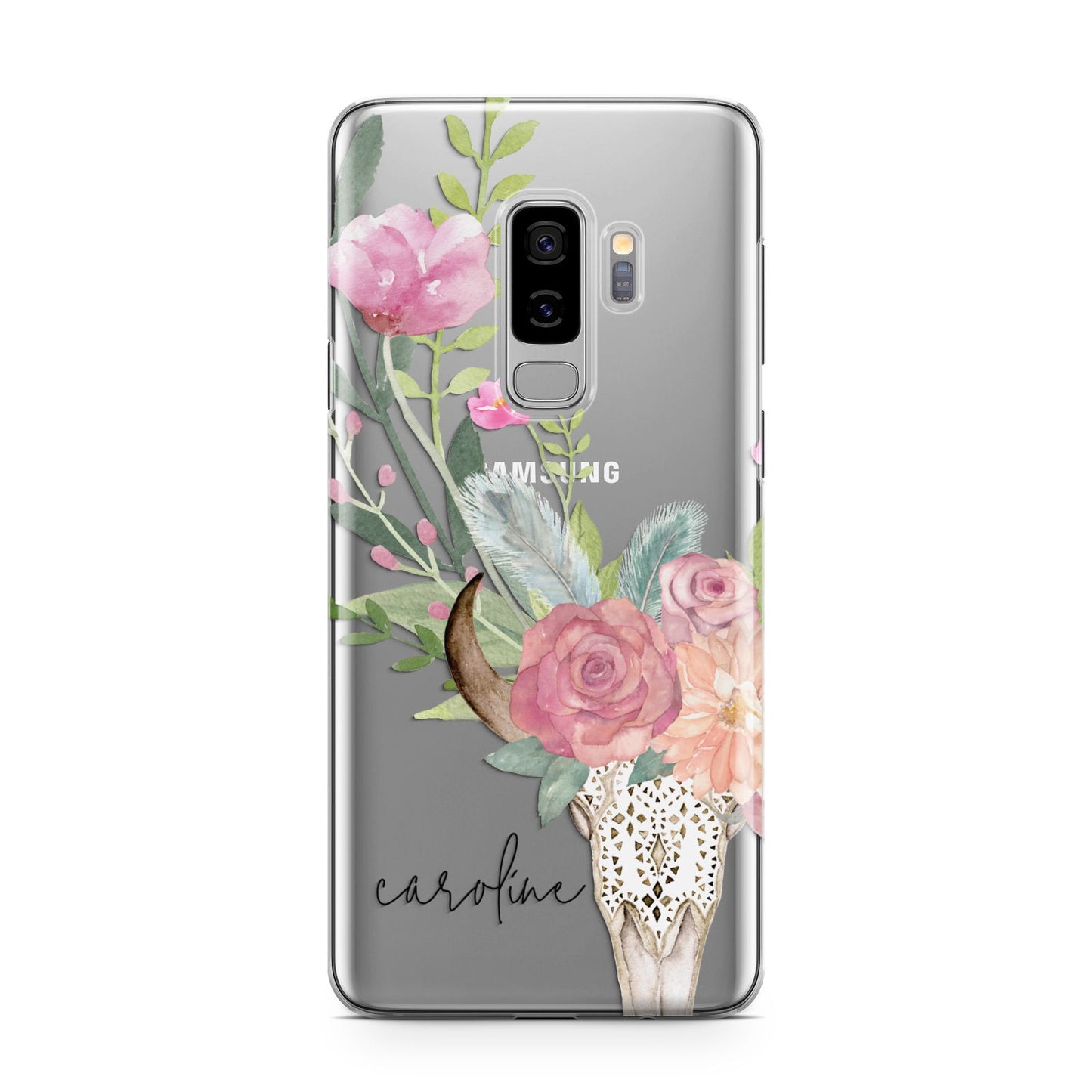 Personalised Bull s Skull Samsung Galaxy S9 Plus Case on Silver phone