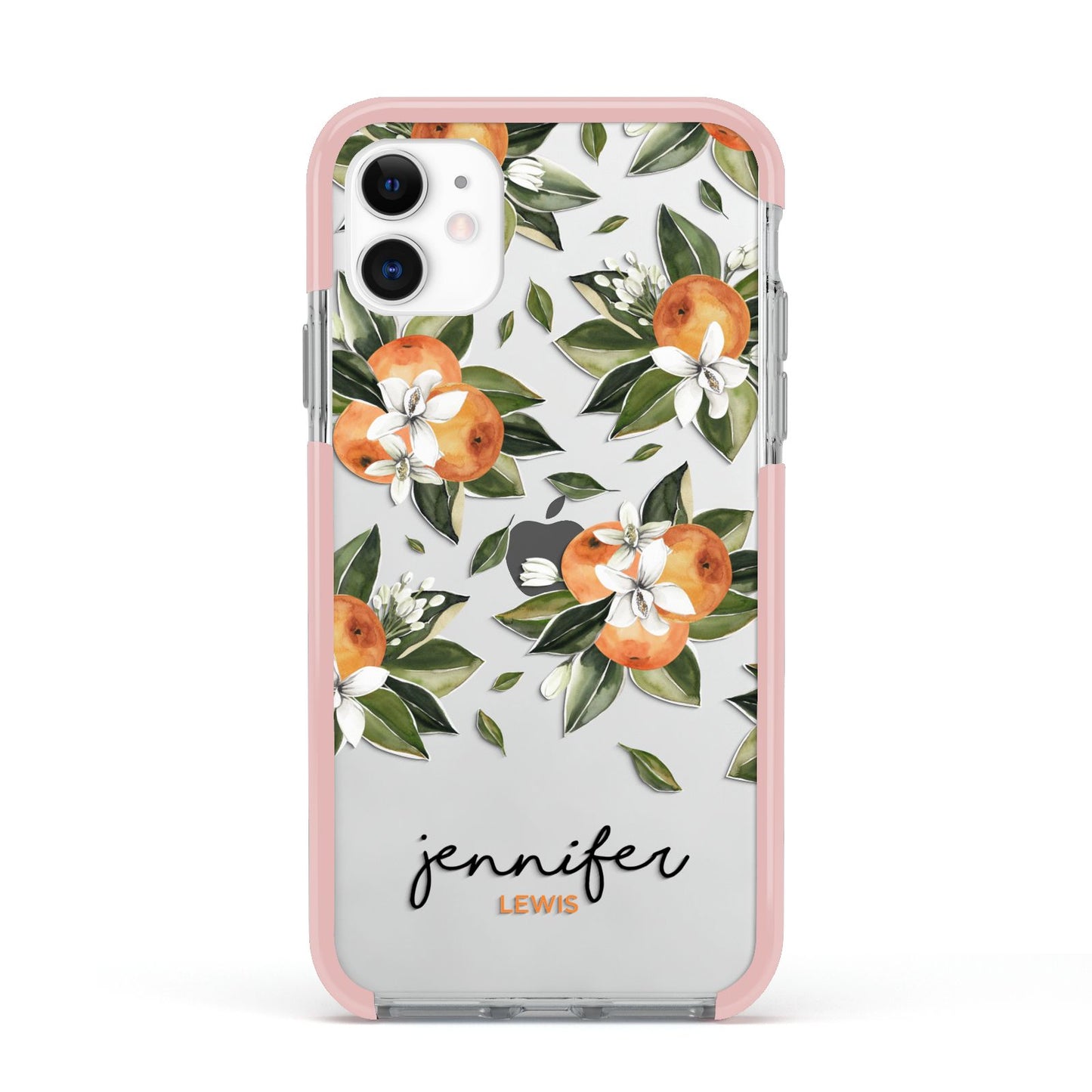 Personalised Bunch of Oranges Apple iPhone 11 in White with Pink Impact Case