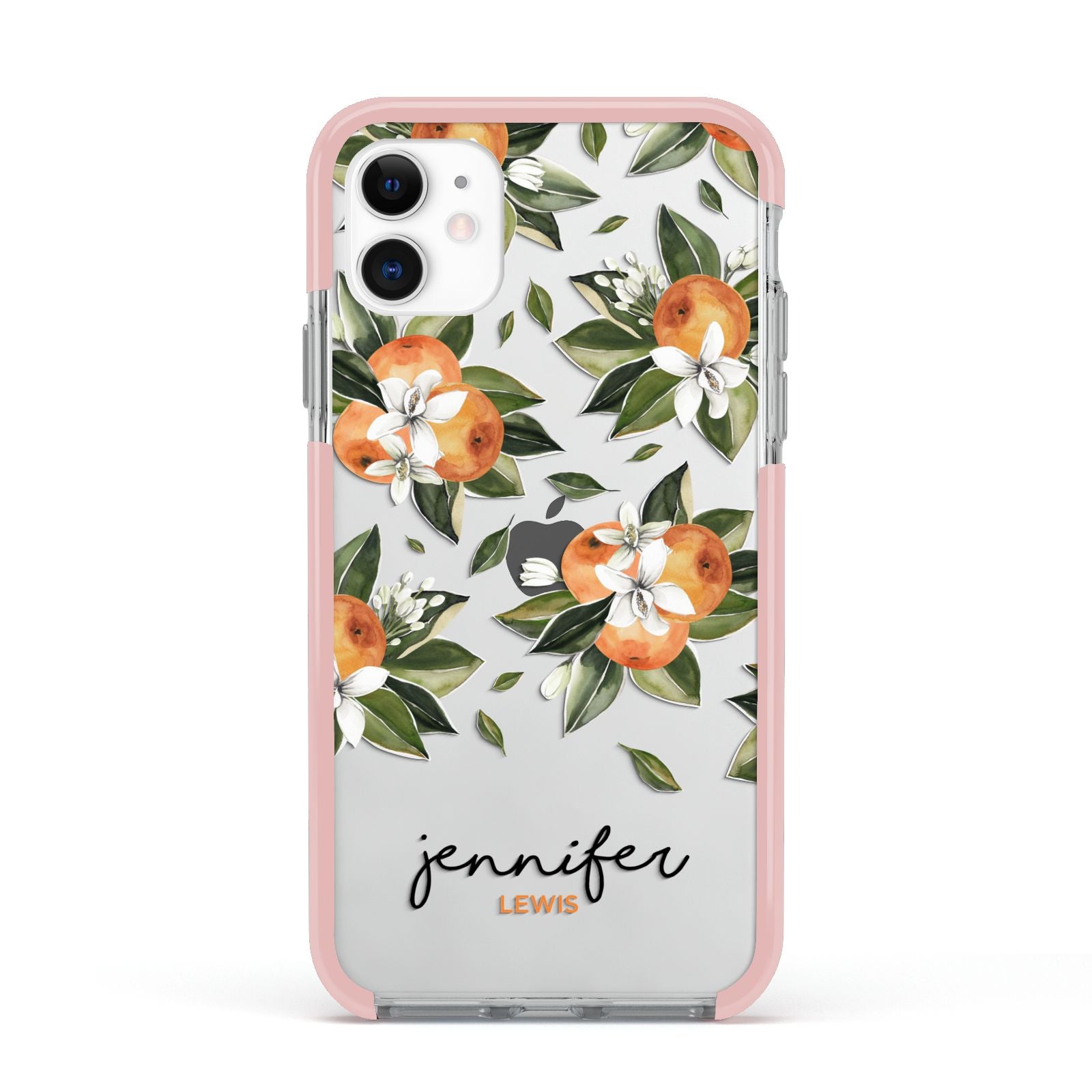 Personalised Bunch of Oranges Apple iPhone 11 in White with Pink Impact Case