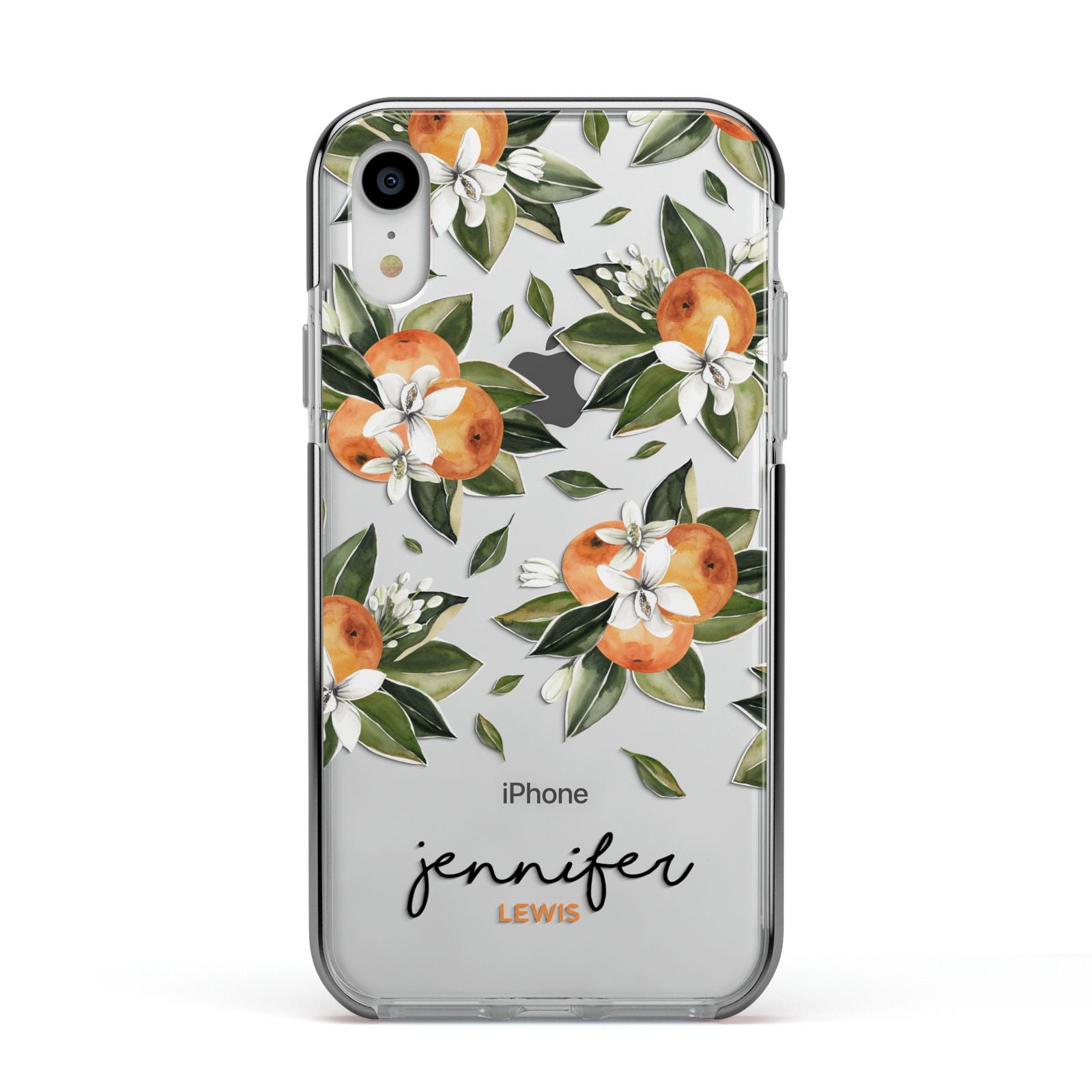 Personalised Bunch of Oranges Apple iPhone XR Impact Case Black Edge on Silver Phone