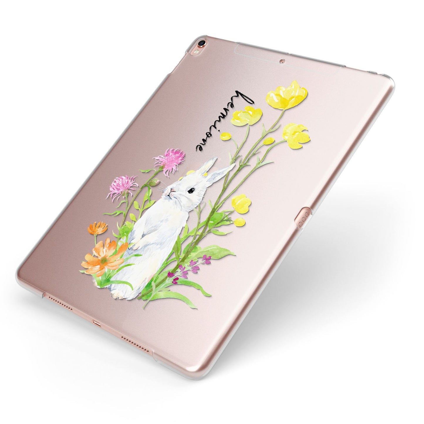 Personalised Bunny Rabbit Apple iPad Case on Rose Gold iPad Side View