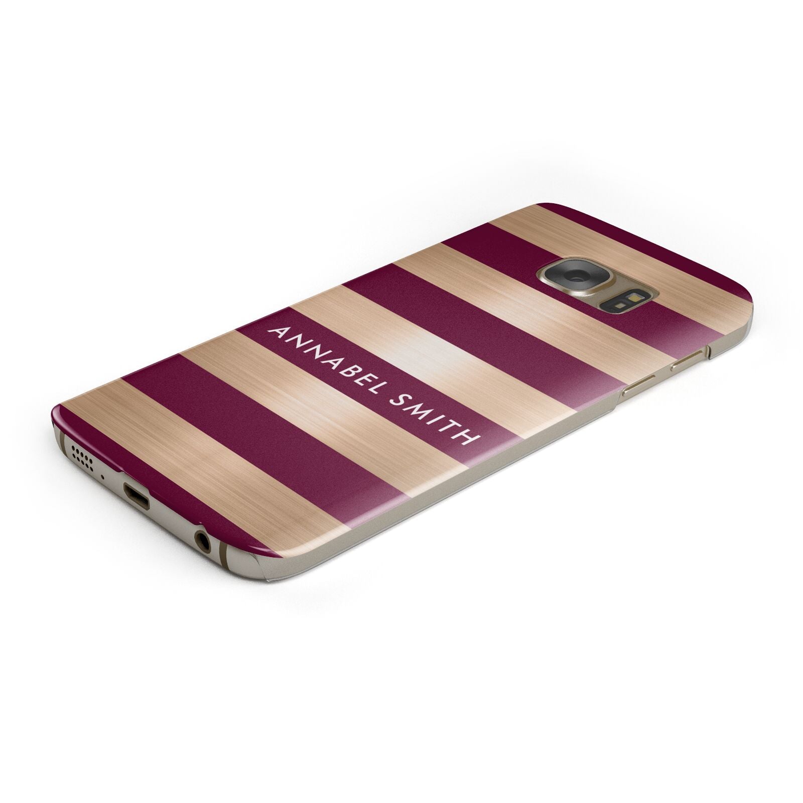 Personalised Burgundy Gold Name Initials Protective Samsung Galaxy Case Angled Image