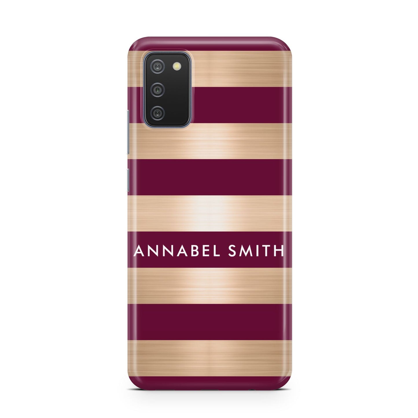 Personalised Burgundy Gold Name Initials Samsung A02s Case