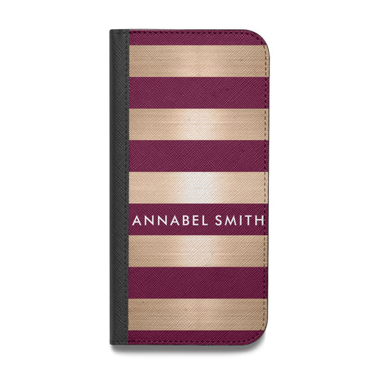 Personalised Burgundy Gold Name Initials Vegan Leather Flip iPhone Case