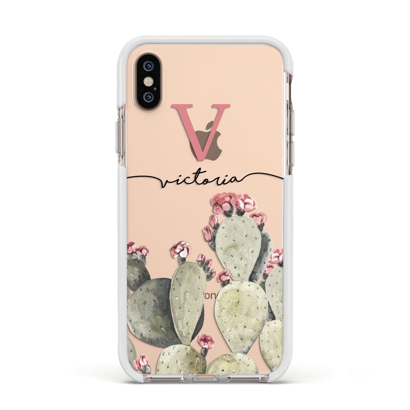 Personalised Cacti Apple iPhone Xs Impact Case White Edge on Gold Phone