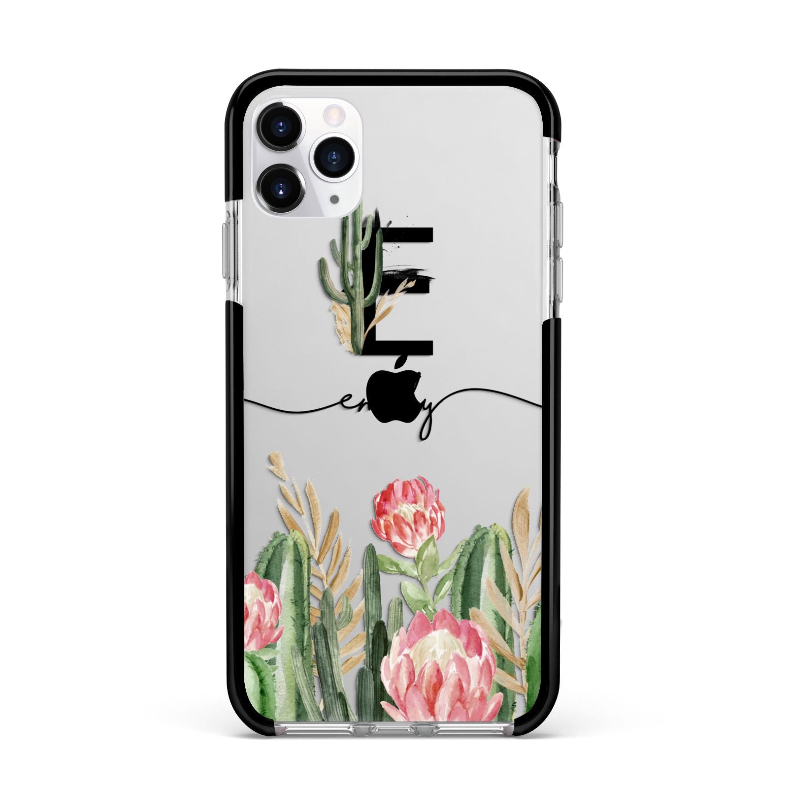 Personalised Cactus Apple iPhone 11 Pro Max in Silver with Black Impact Case