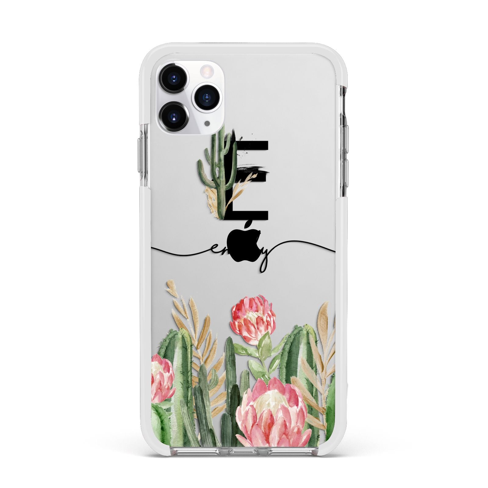 Personalised Cactus Apple iPhone 11 Pro Max in Silver with White Impact Case