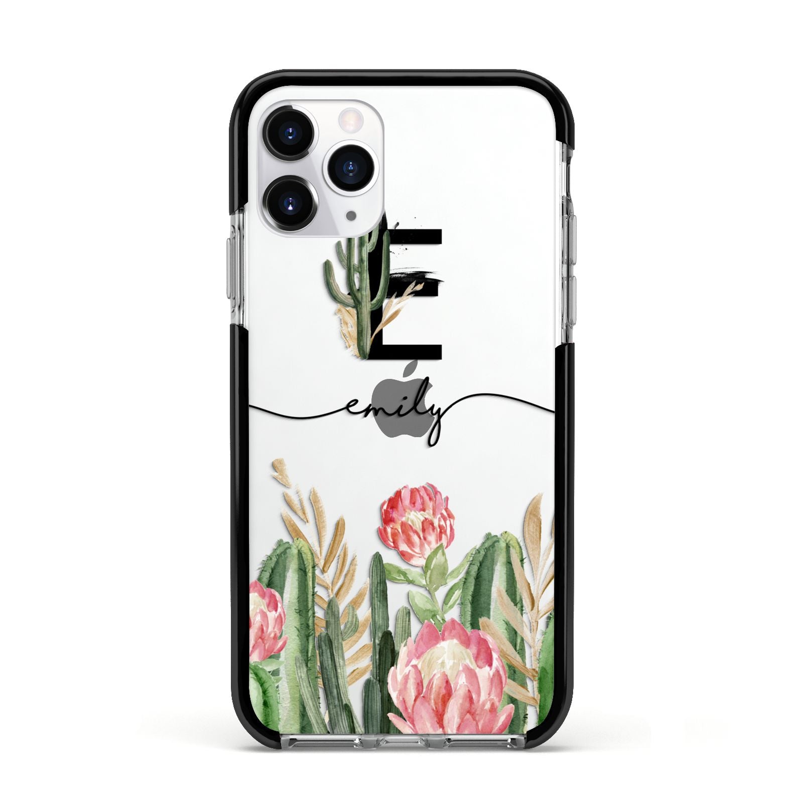 Personalised Cactus Apple iPhone 11 Pro in Silver with Black Impact Case