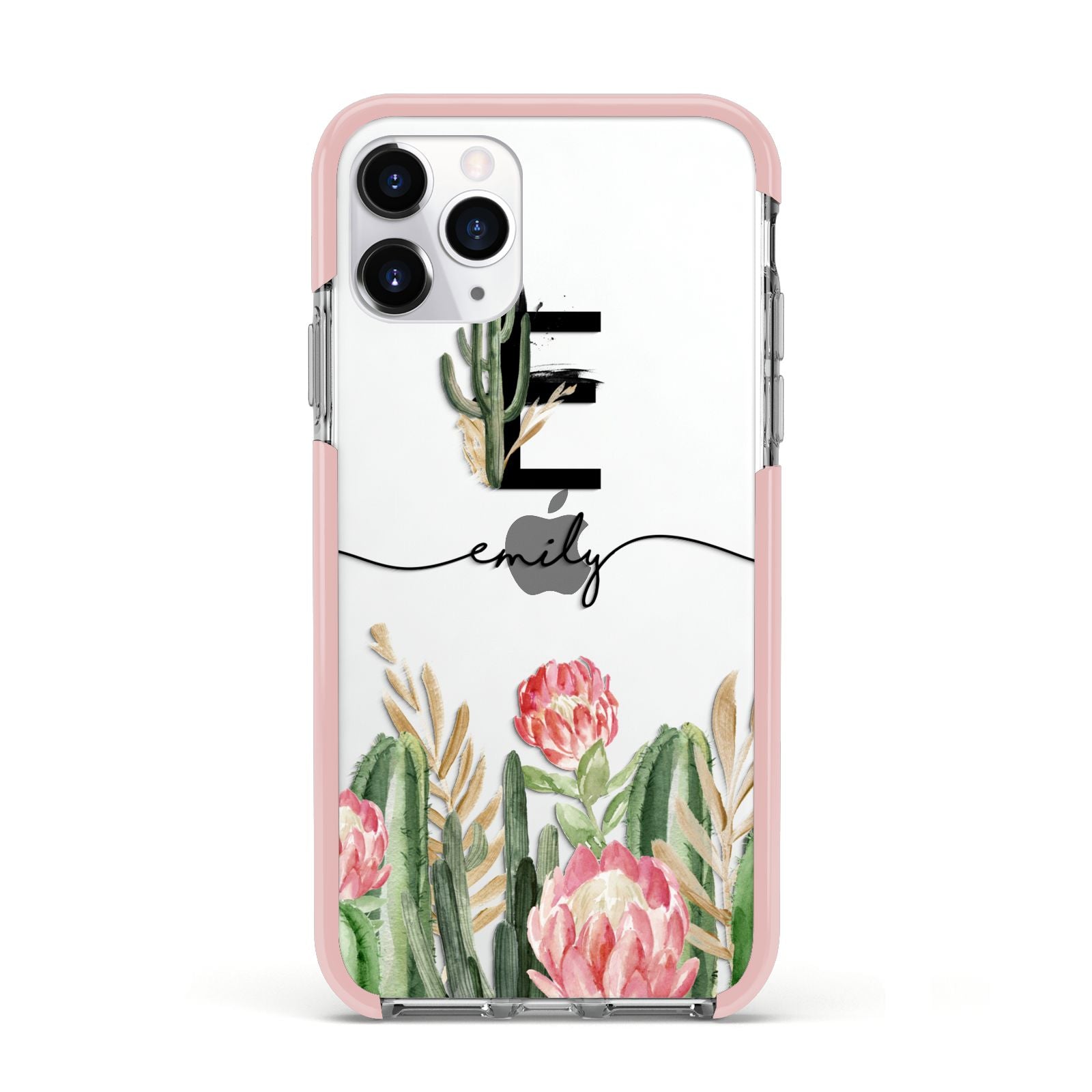 Personalised Cactus Apple iPhone 11 Pro in Silver with Pink Impact Case