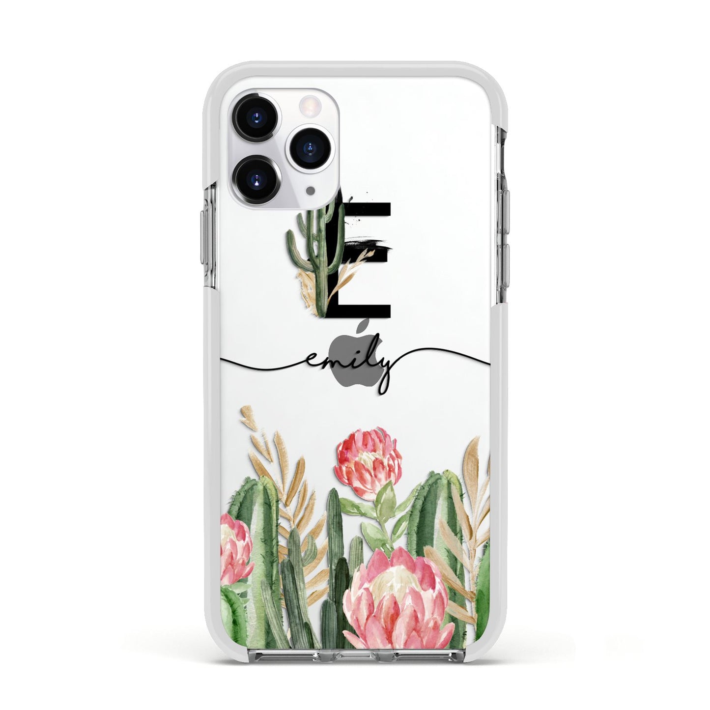 Personalised Cactus Apple iPhone 11 Pro in Silver with White Impact Case