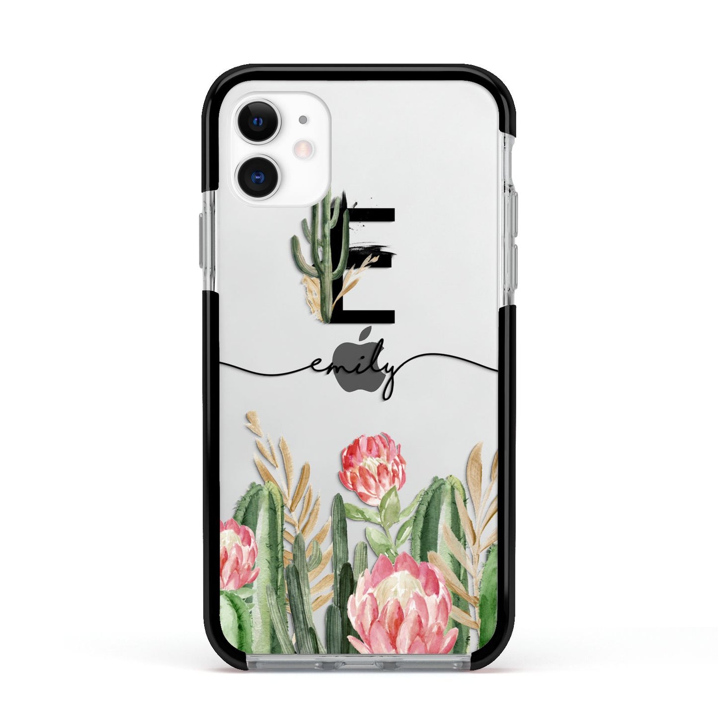 Personalised Cactus Apple iPhone 11 in White with Black Impact Case