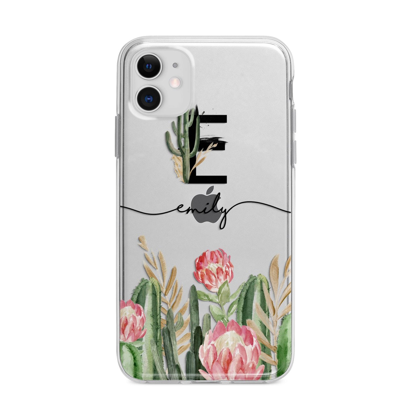 Personalised Cactus Apple iPhone 11 in White with Bumper Case